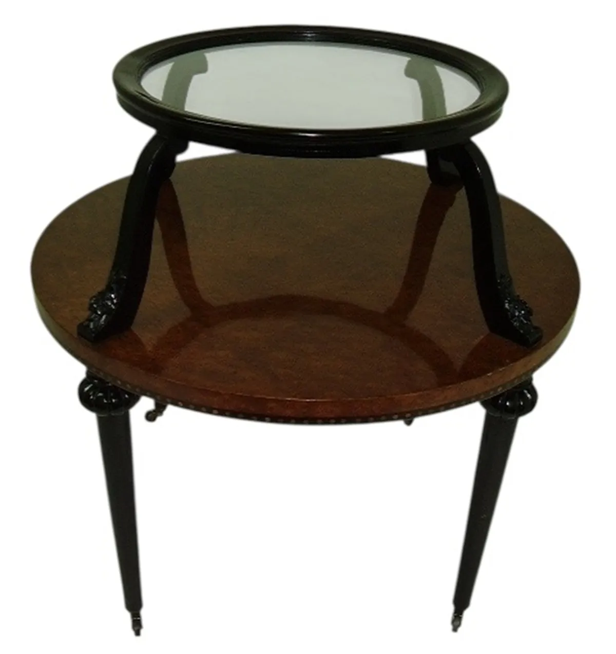Antique small table with two levels, featuring elegant legs and a distinctive finish, suitable for any decor.