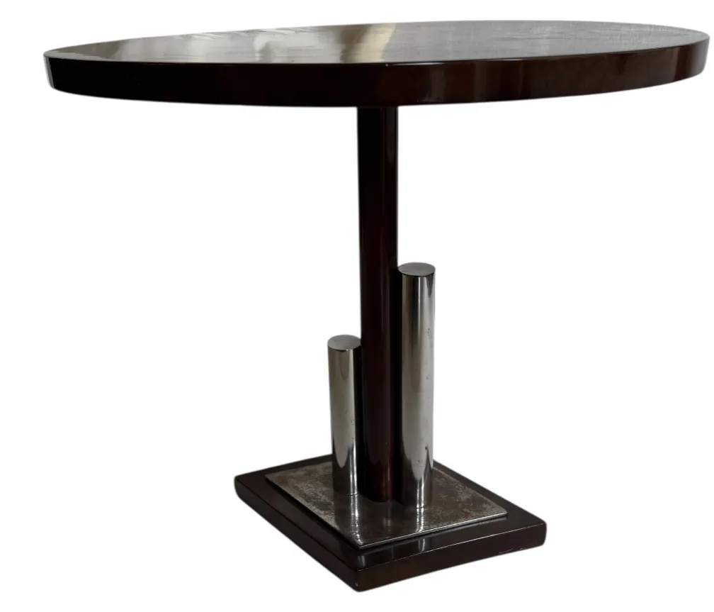 mesa antigua art deco redonda con pie de diseño moderno