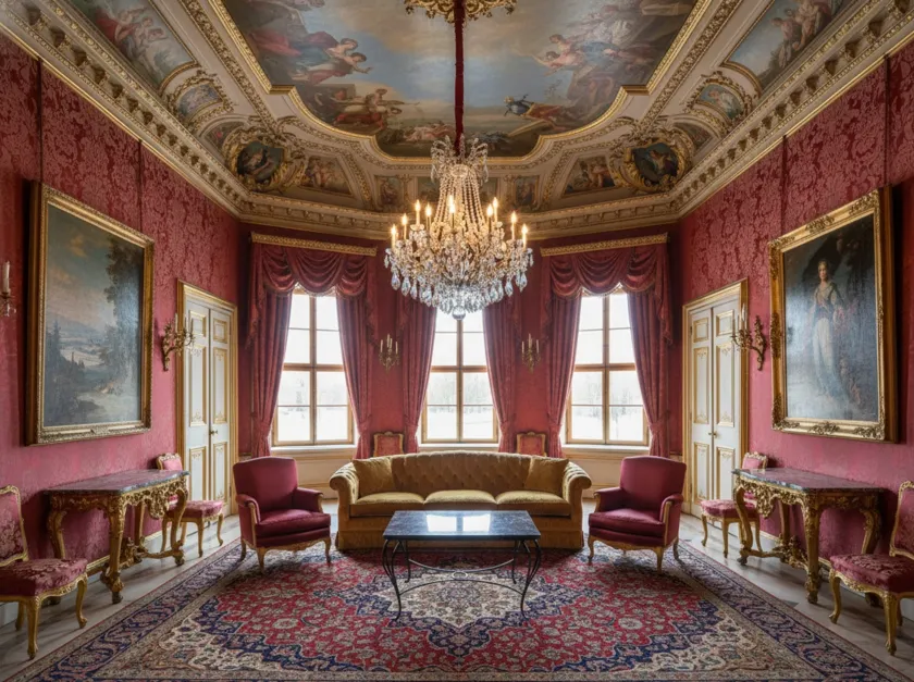 古老的花园桌子在装饰丰富的环境中。