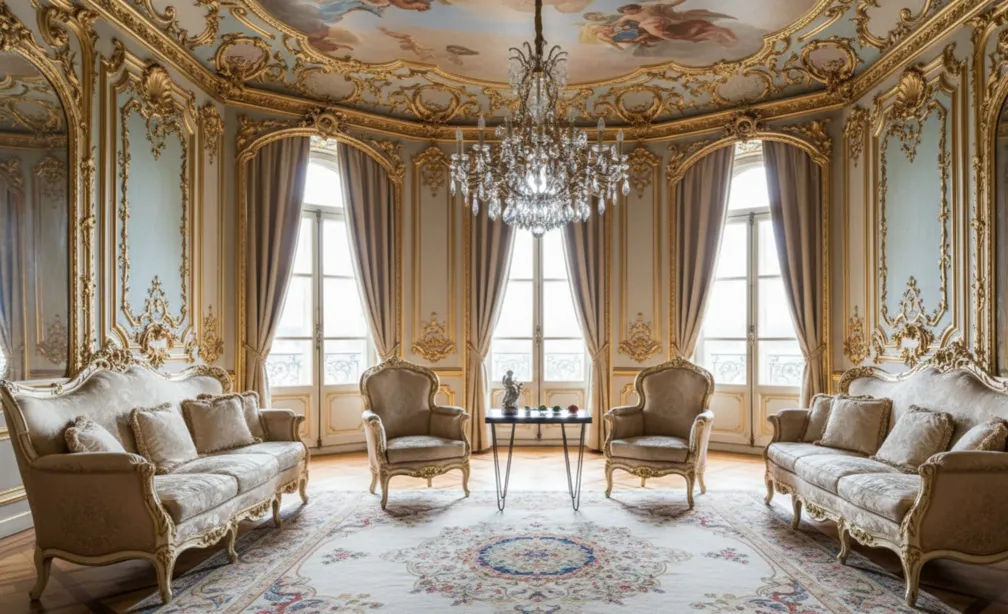 Elegant antique garden table in a stylish room