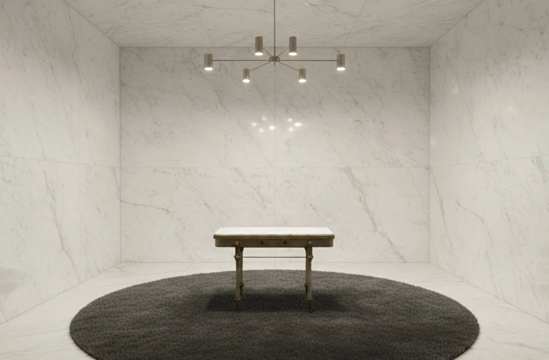 Antique table in a modern room, bright light