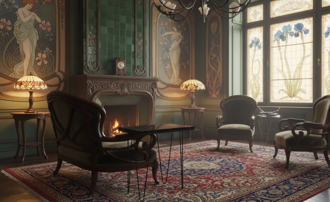 Antiker Tisch mit dünnen Beinen in klassischer Umgebung