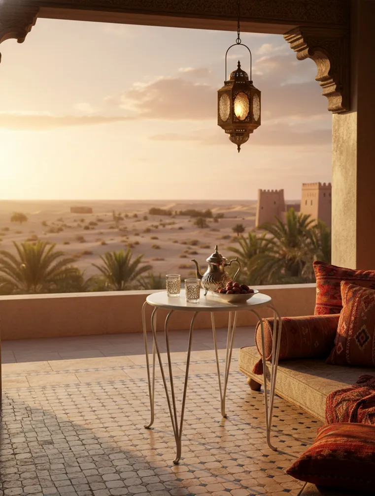 गोल मेज़ प्राचीन लाइट के साथ और कुर्सियों