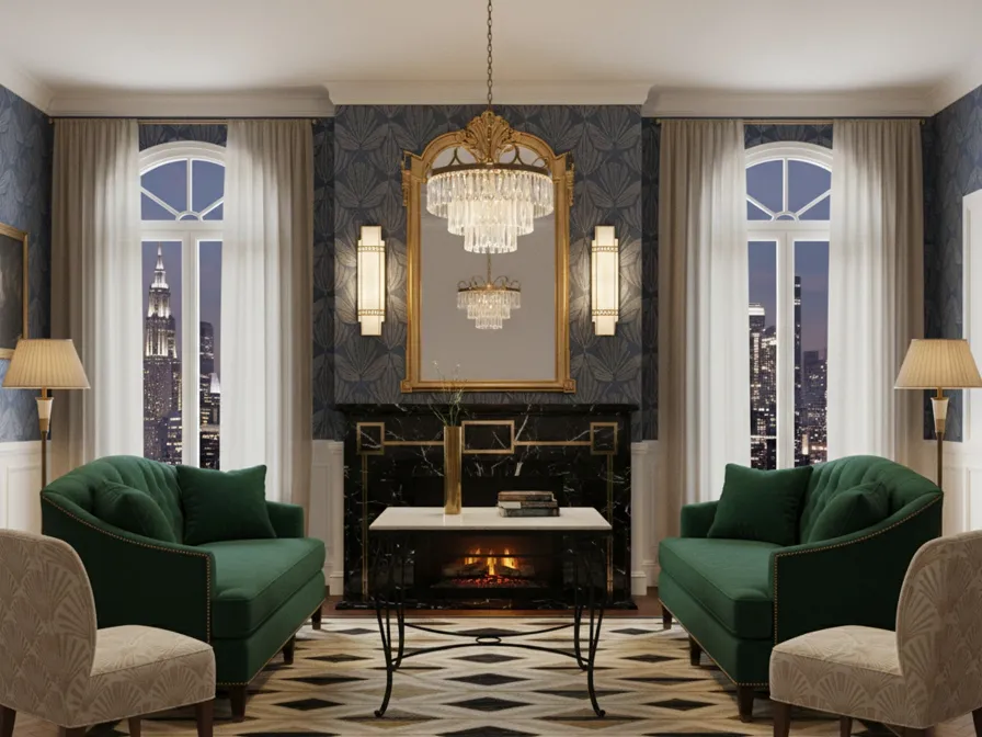 mesa antigua en un ambiente de jardín elegante con sillones