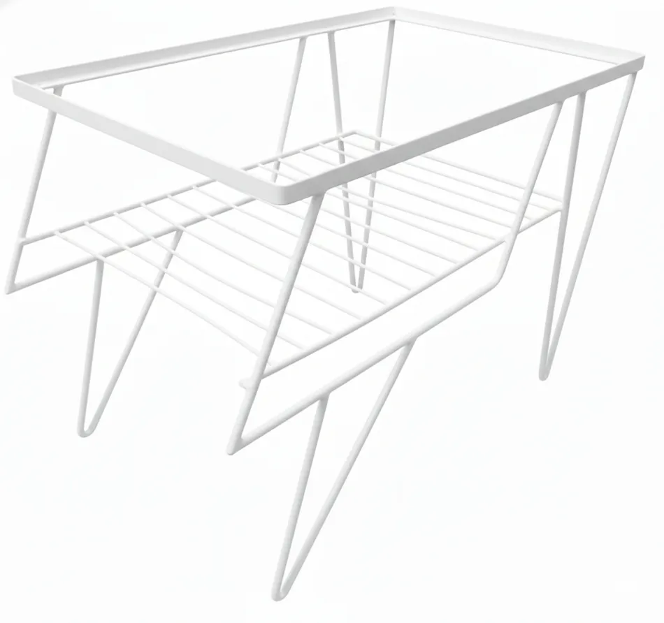 white antique garden table with an angled shelf and legs