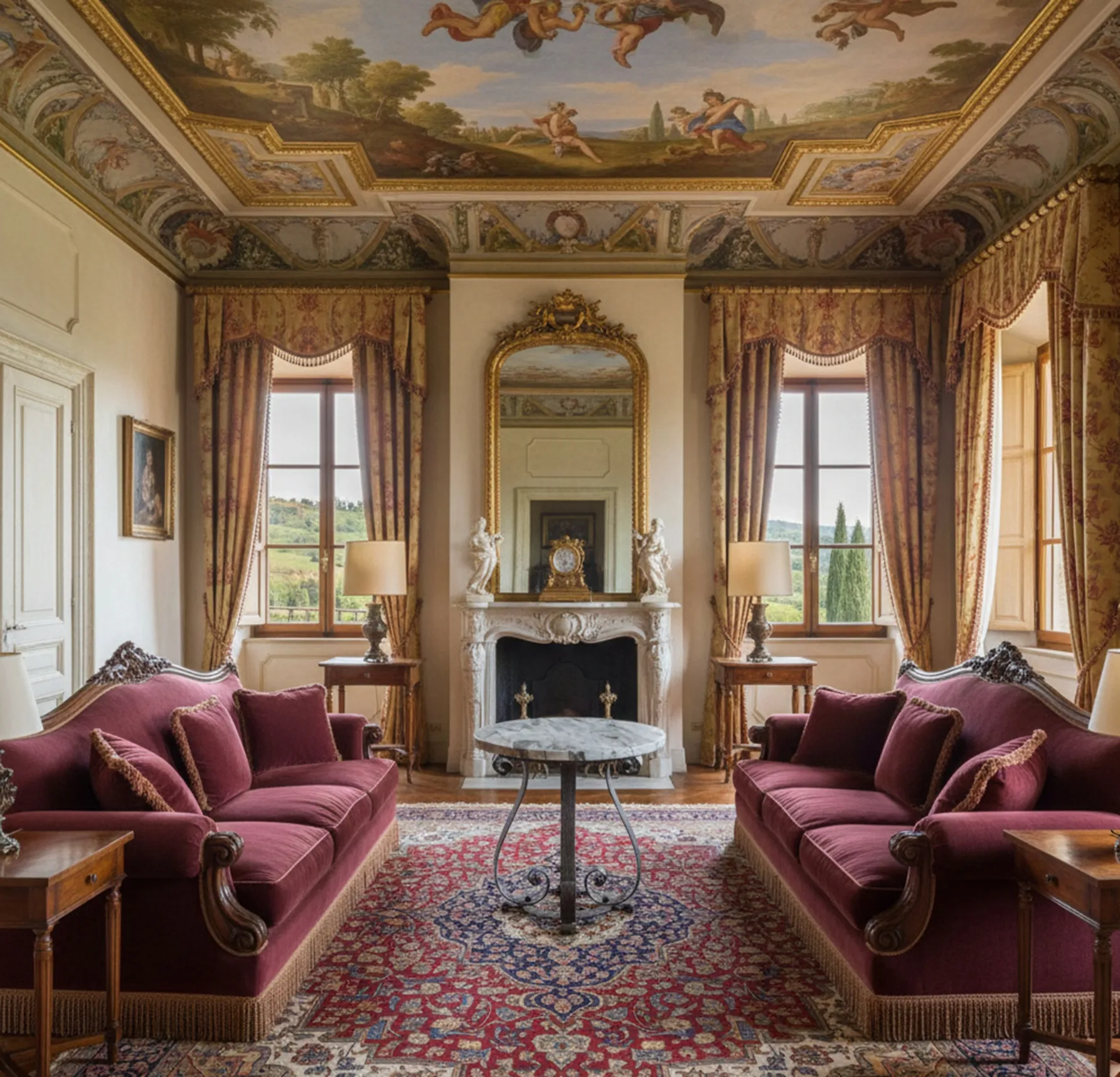 tavolo antico con gambe decorate in salone classico