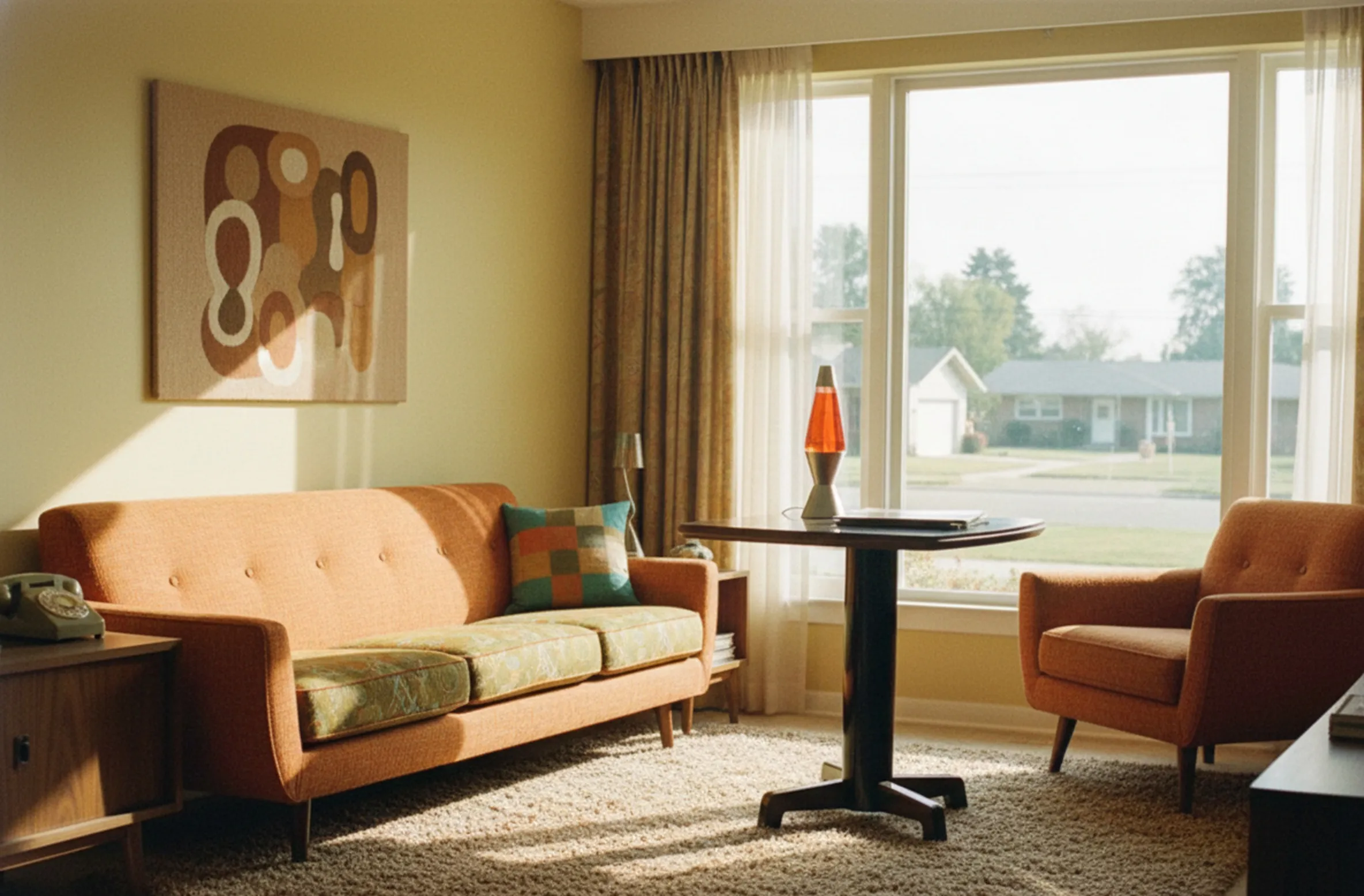 Tavolino antico in salone con divano e finestra