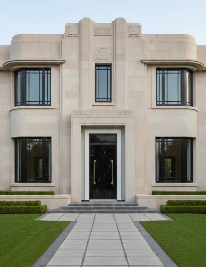 antike Türgriffe im Art Deco Stil, mit eleganten Details am Eingang