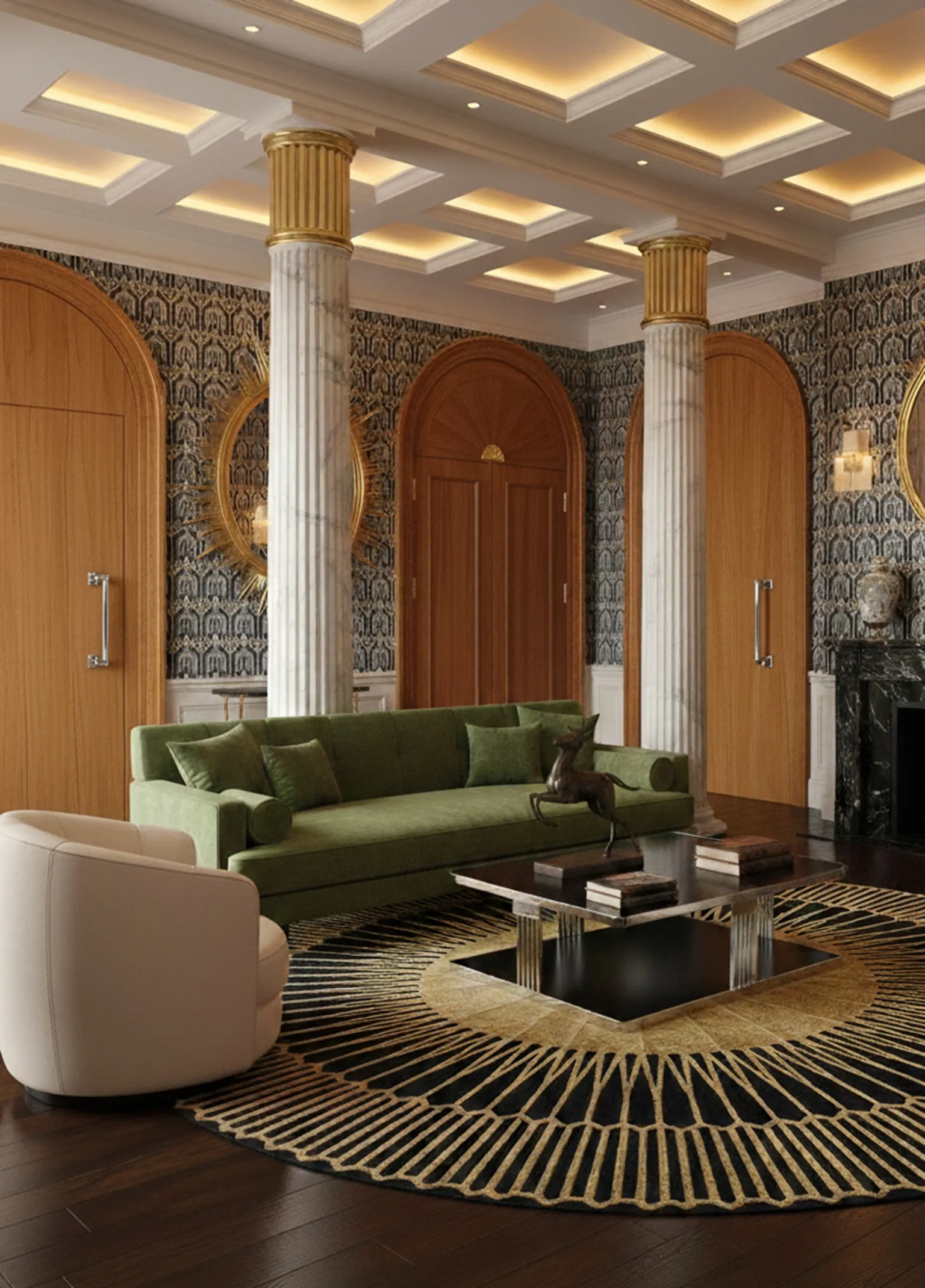 elegantes tiradores de puerta antiguos en un salón decorado