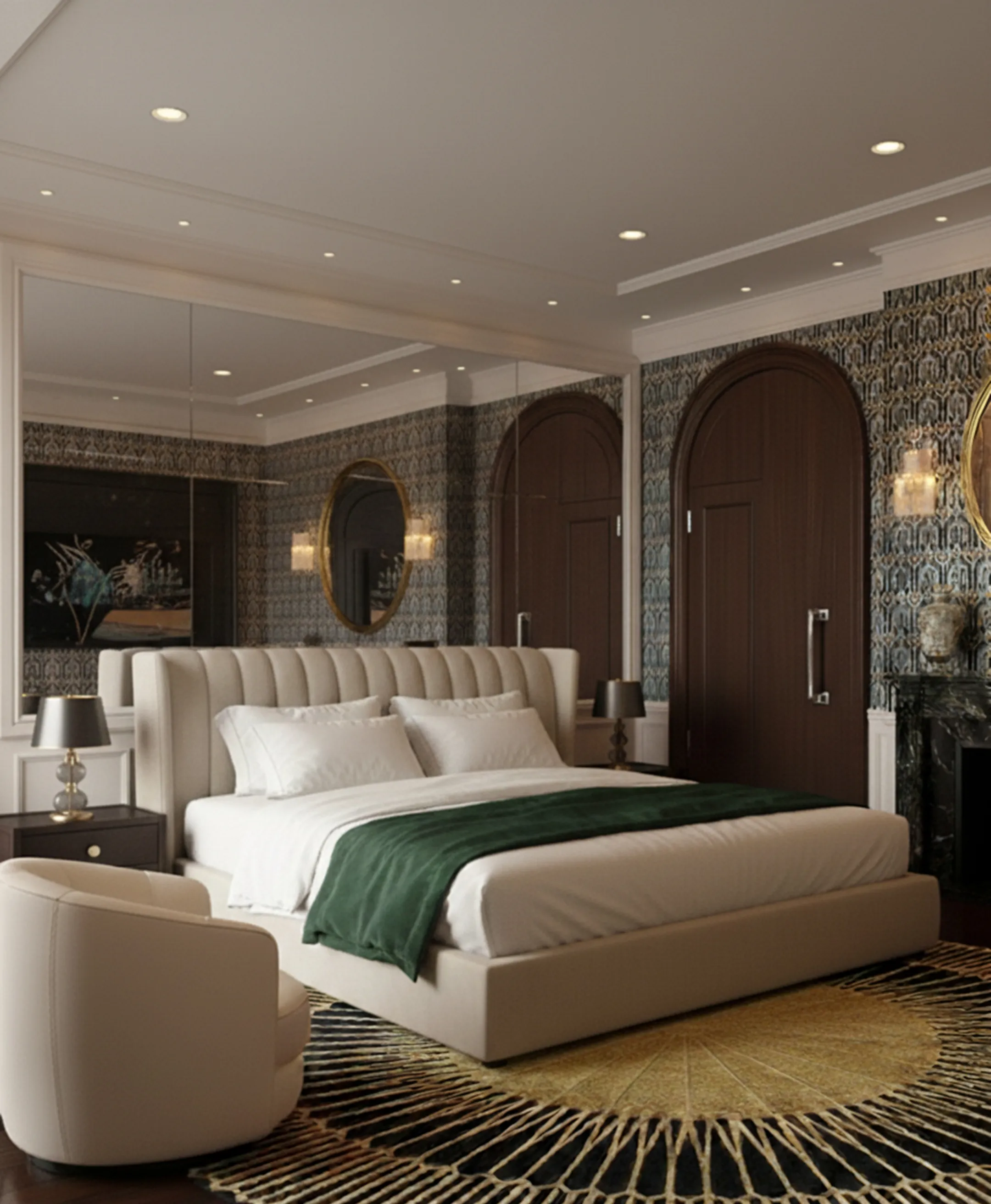 maniglie delle porte antiche in un ambiente elegante con letto e sedia