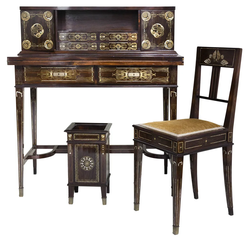 antique desk with intricate details and ornaments
