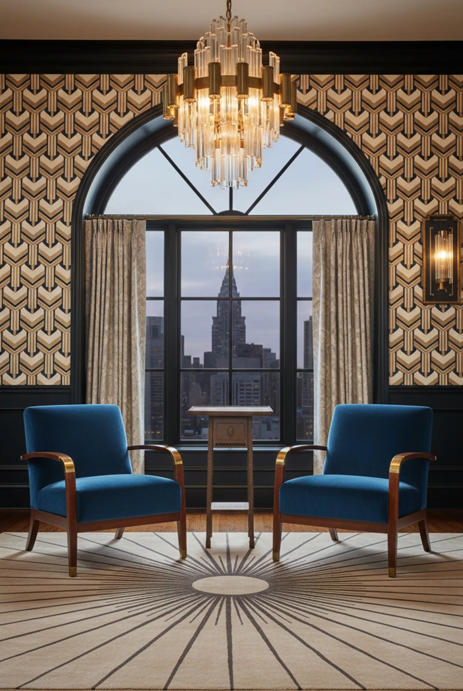 リビングルームのアンティーク小さなテーブル、エレガントな装飾と居心地の良い環境