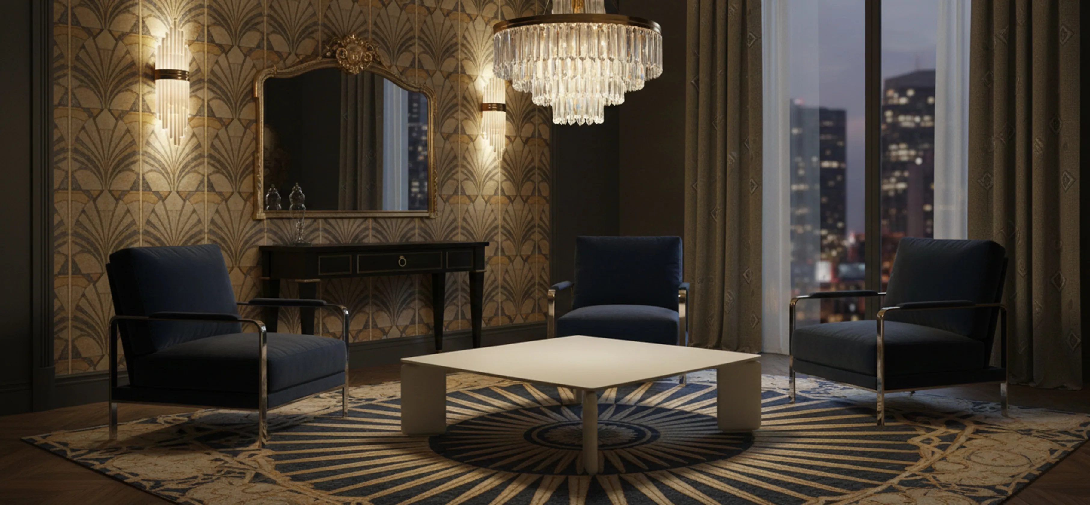 Antique coffee table by Vico Magistretti in a stylish setting.