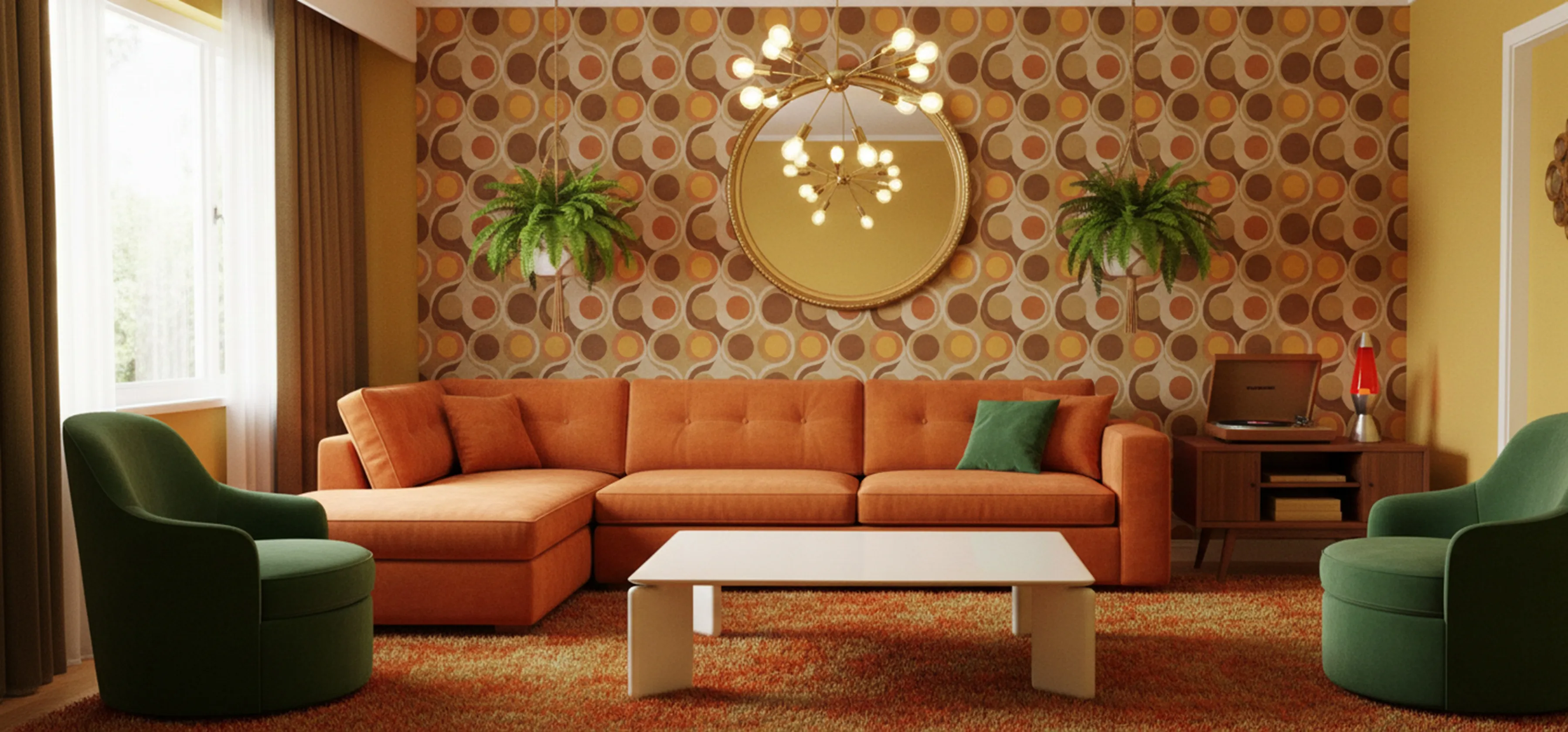 Antique coffee table in living room with retro decor