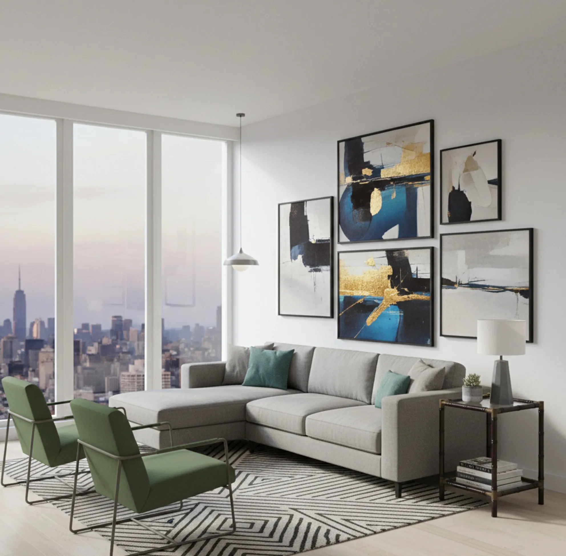 Mesita antigua en un salón moderno con decoración artística