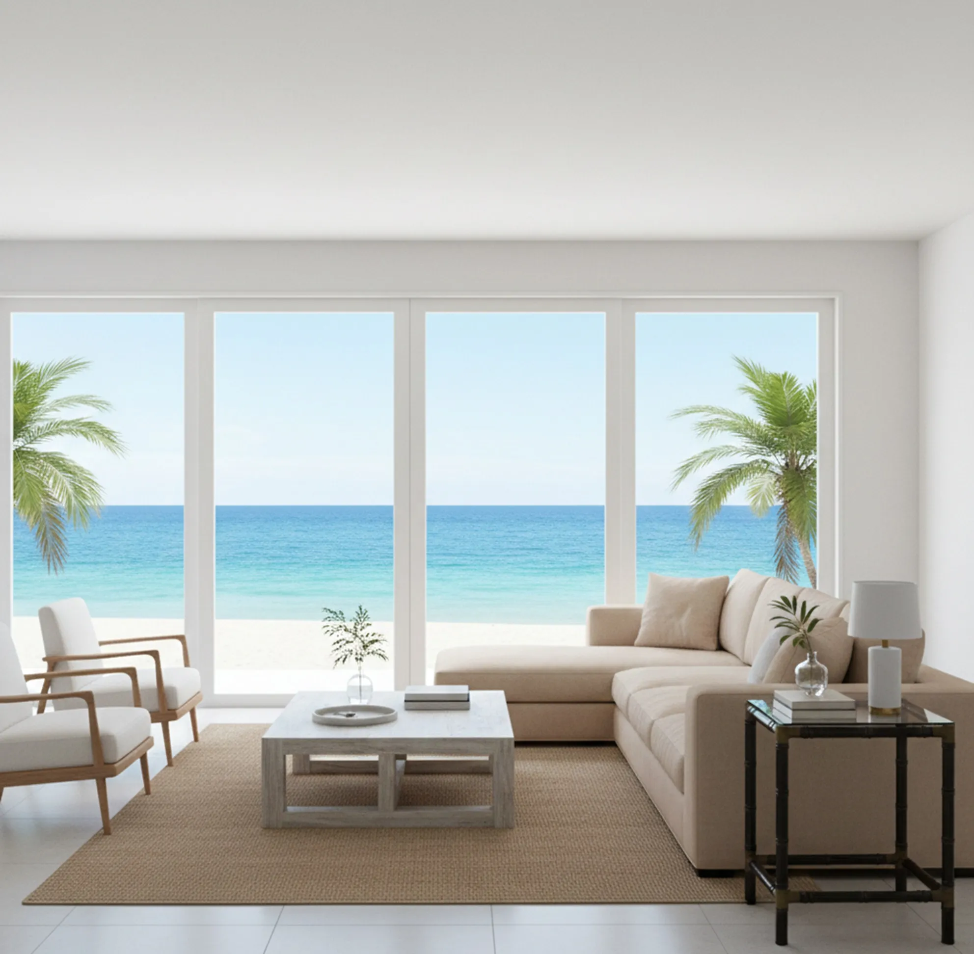 mesinha antiga simples em ambiente moderno com vista para o mar