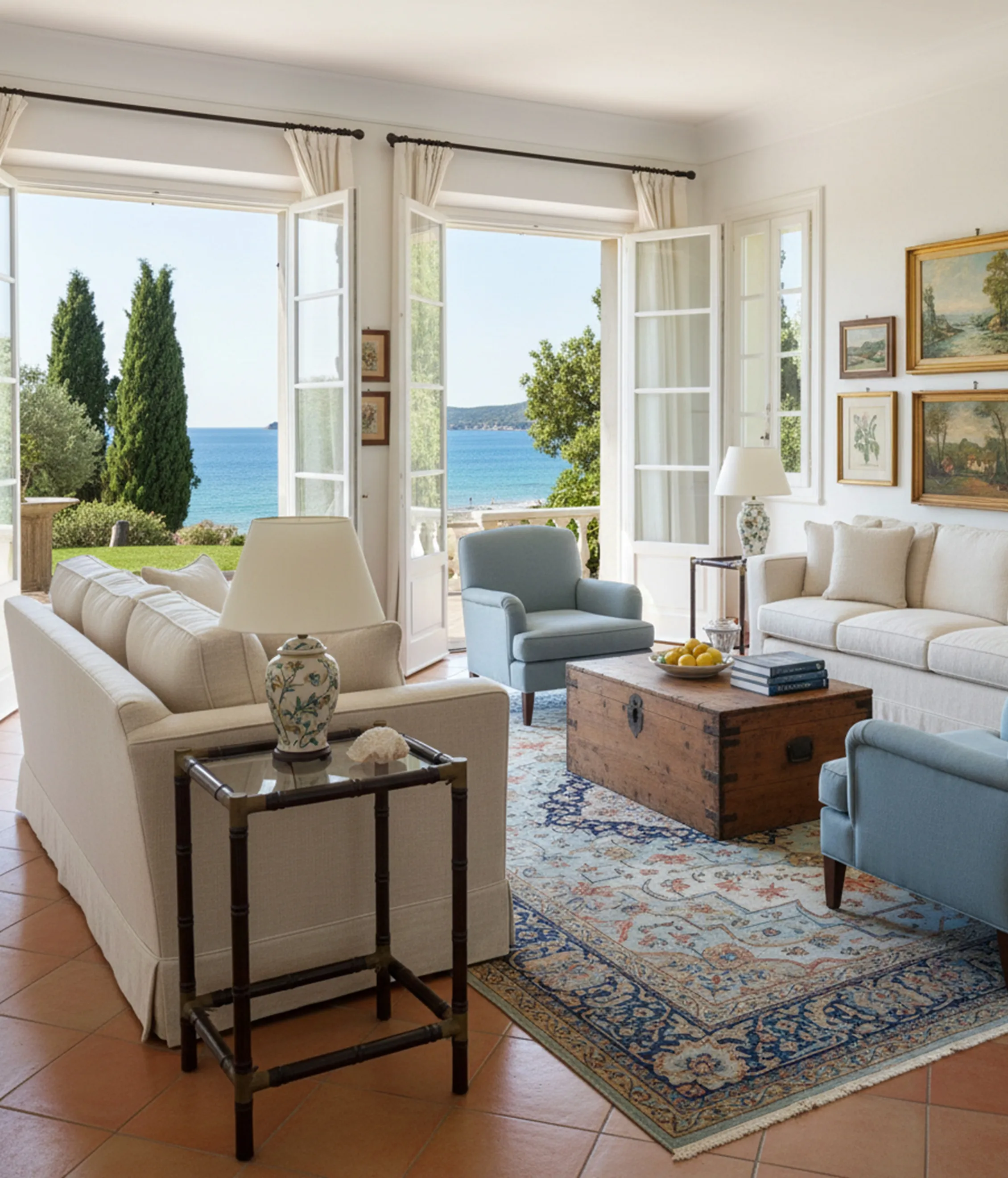 antique small table with elegant decor in living room