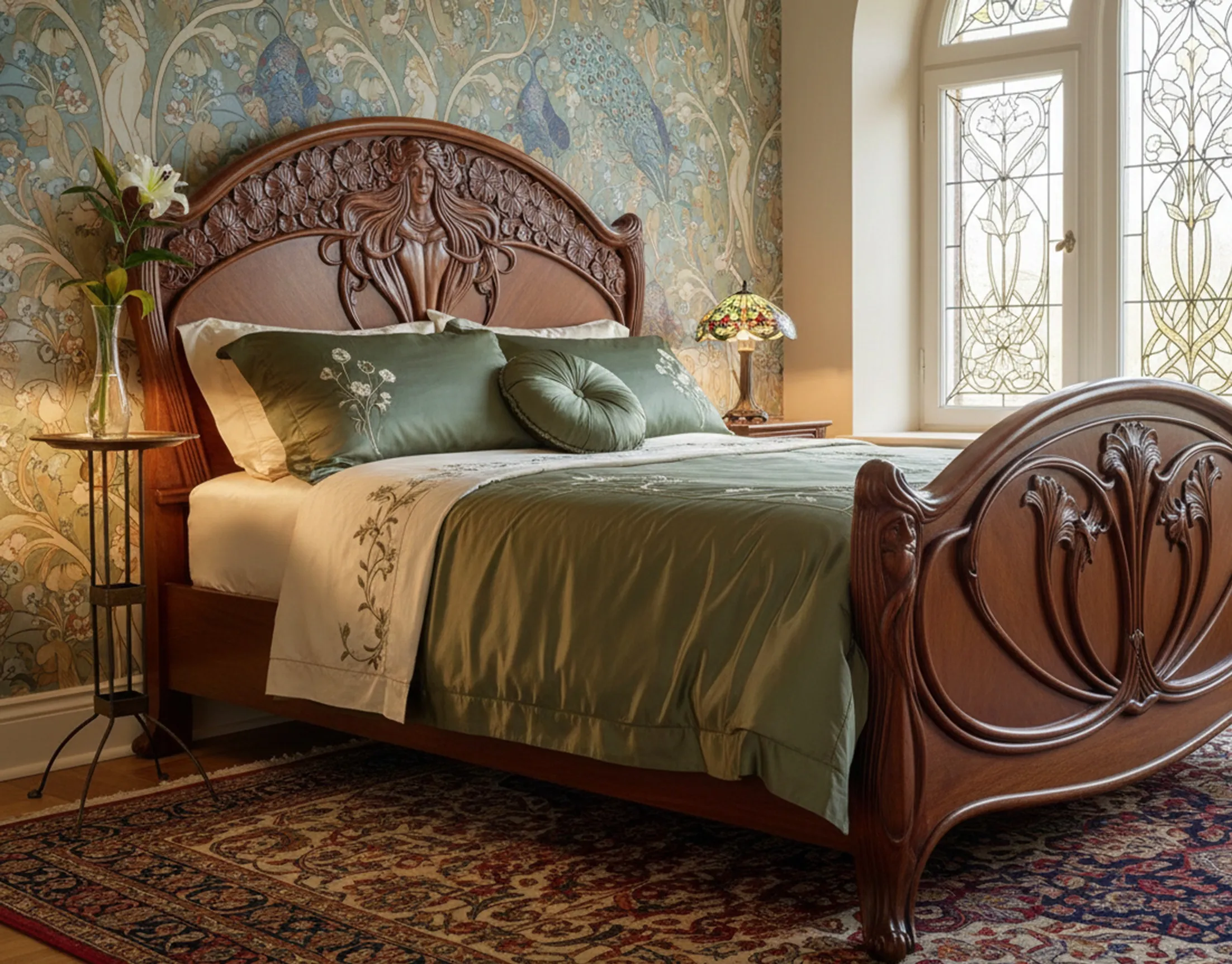 طاولة قديمة بتفاصيل زهرية وجو كلاسيكي