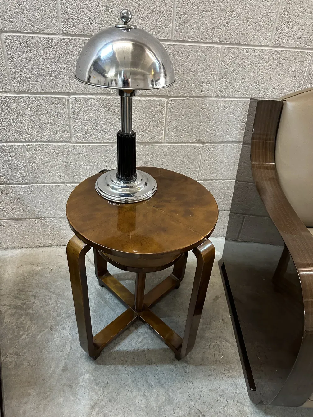 antique Art Deco table lamp with elegant base and metal dome