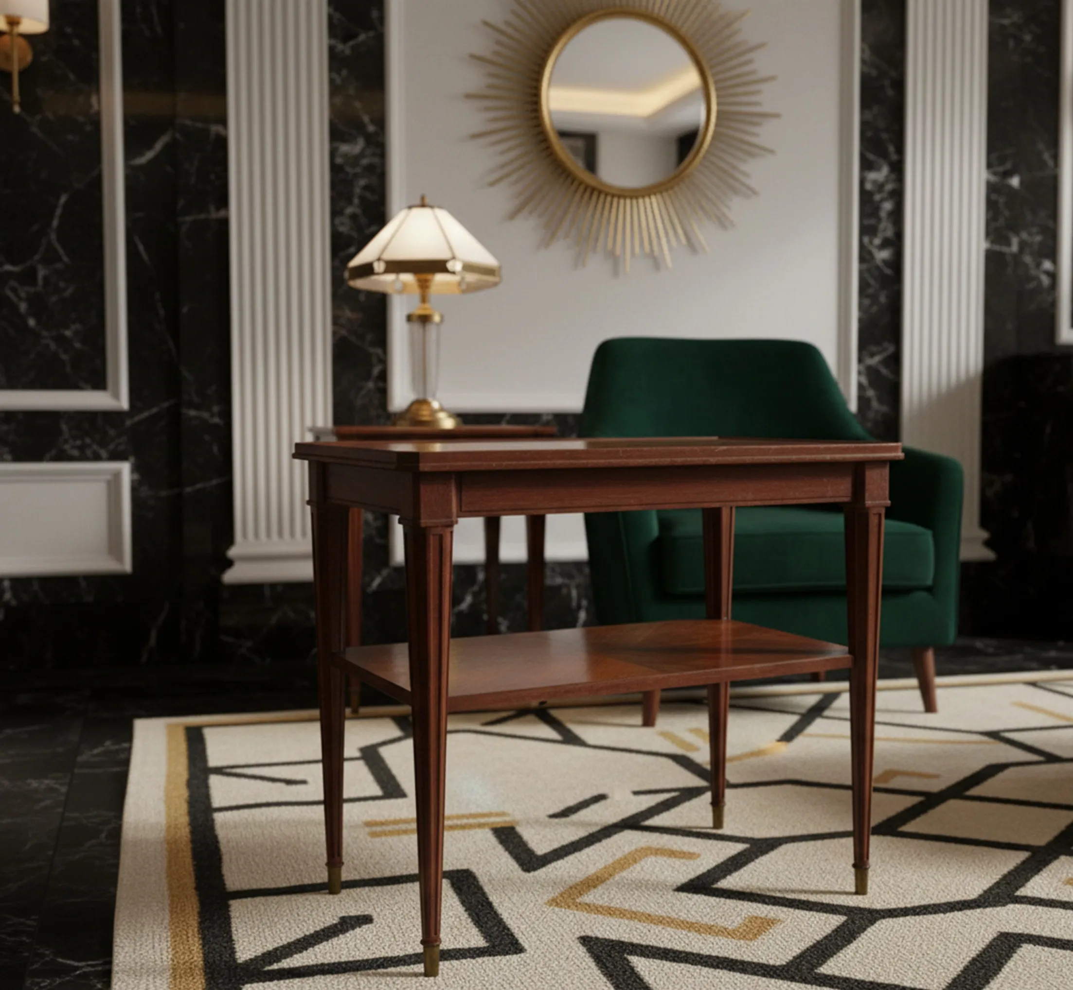 Antiker kleiner Tisch mit eleganten Beinen in einem eleganten Ambiente.