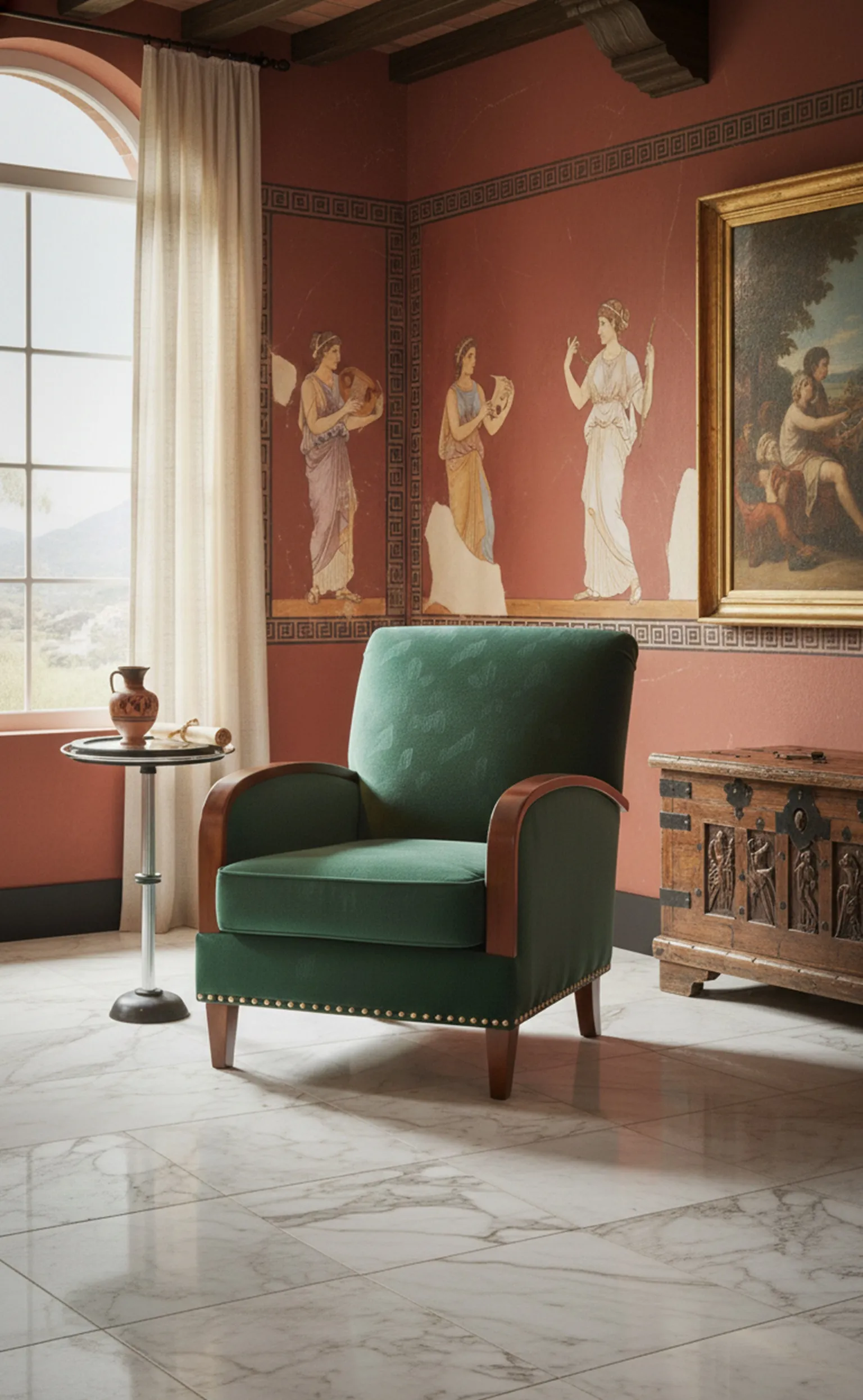 Маленький столик в классической обстановке с винтажным декором.