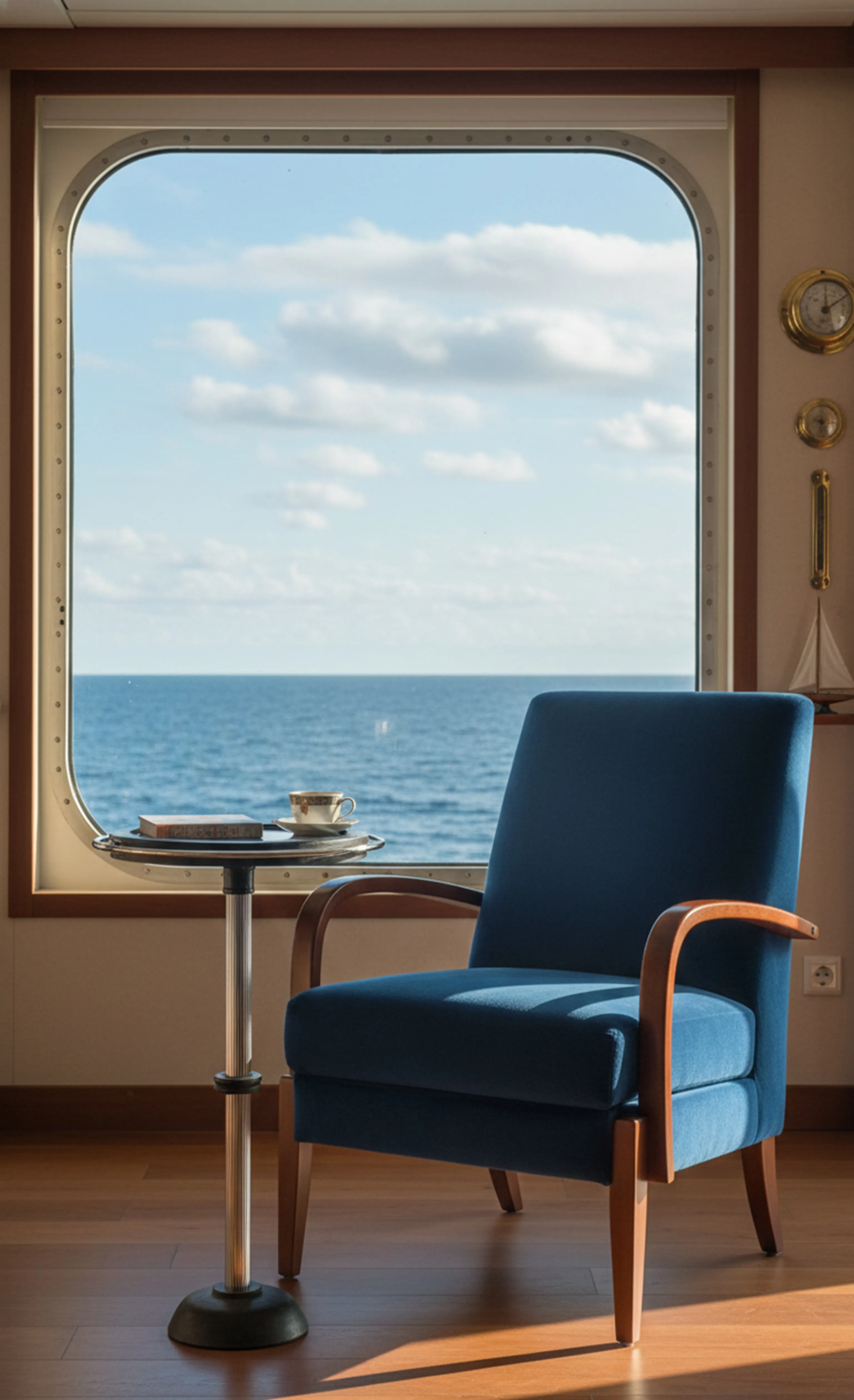 antique small table with a book and cup in a cozy environment