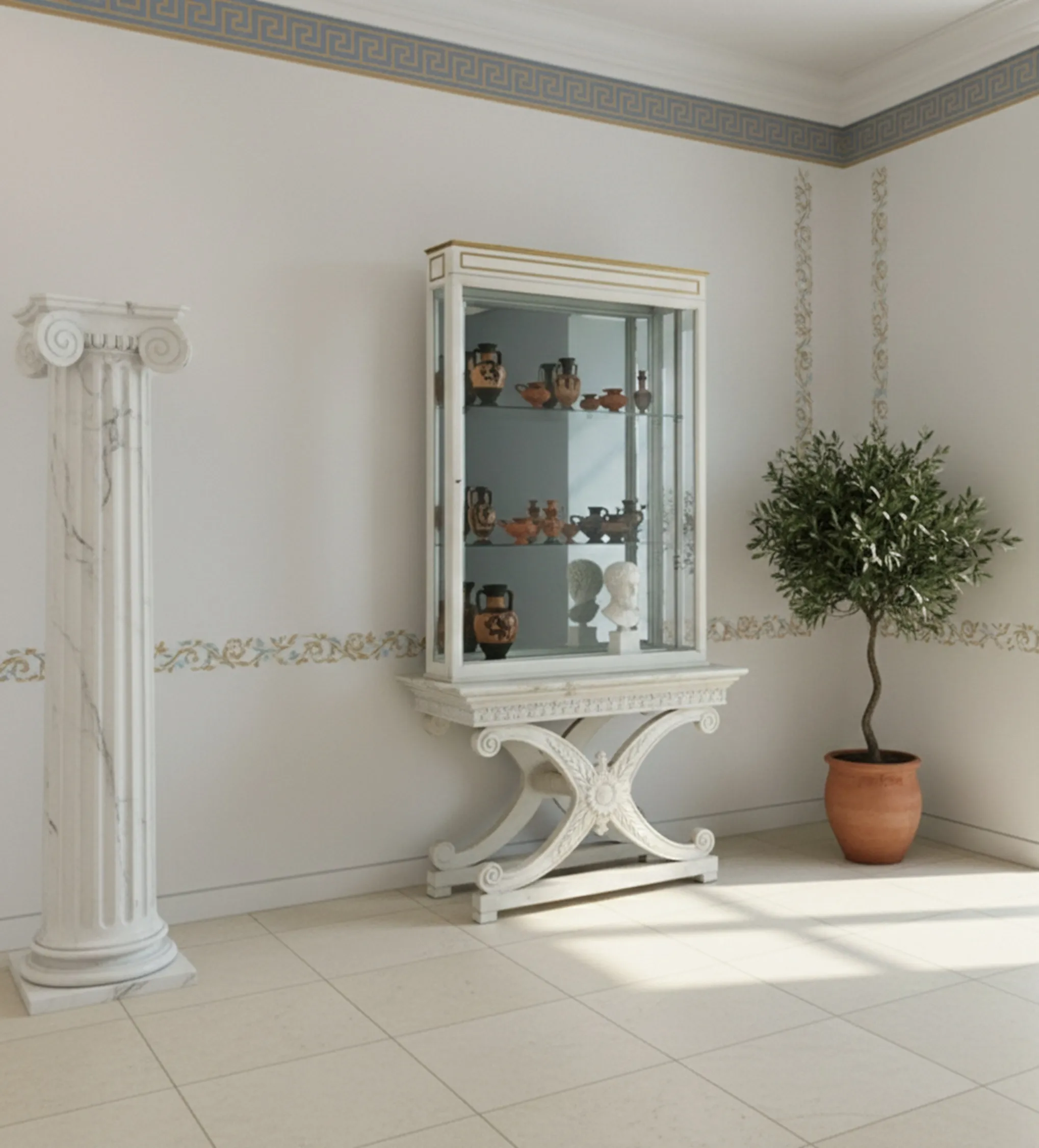 Vitrine antique Maison Jansen avec décor classique.