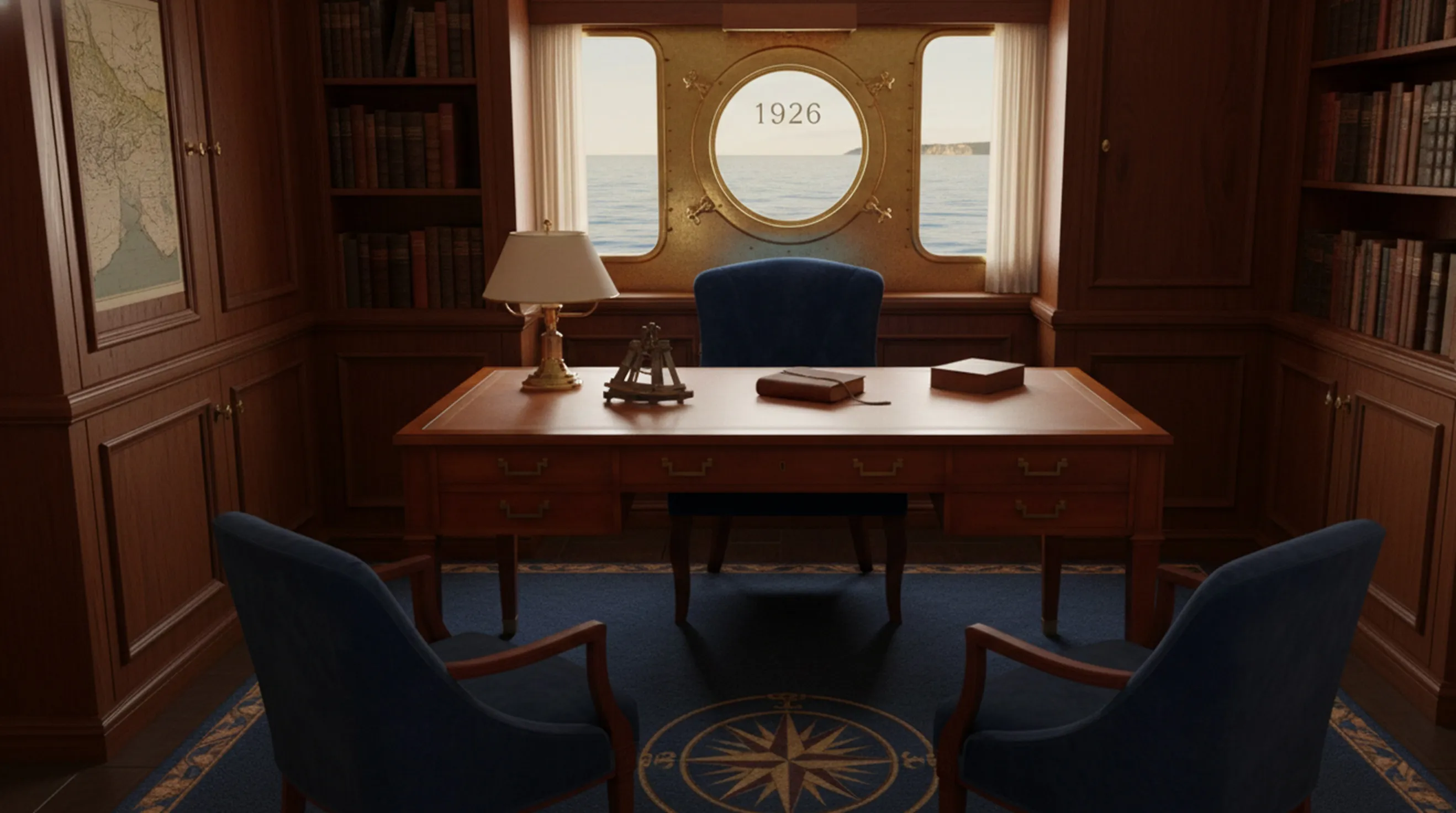 bureau ancien avec lampe et livres, style élégant