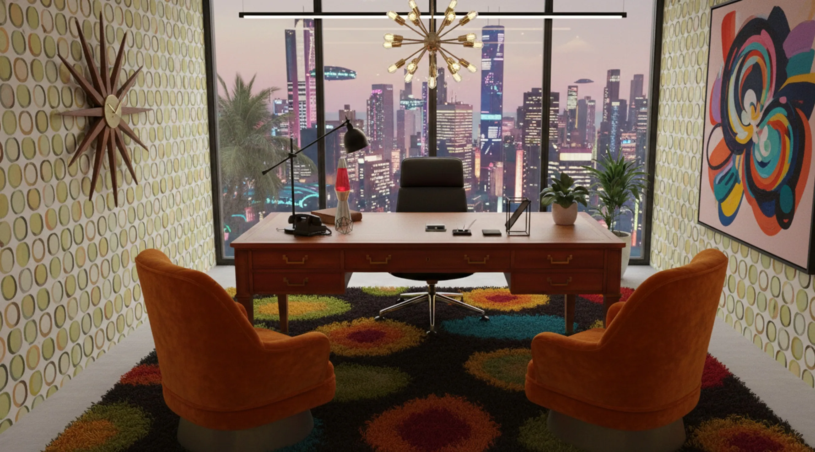 bureau ancien avec vue sur la ville et décoration moderne