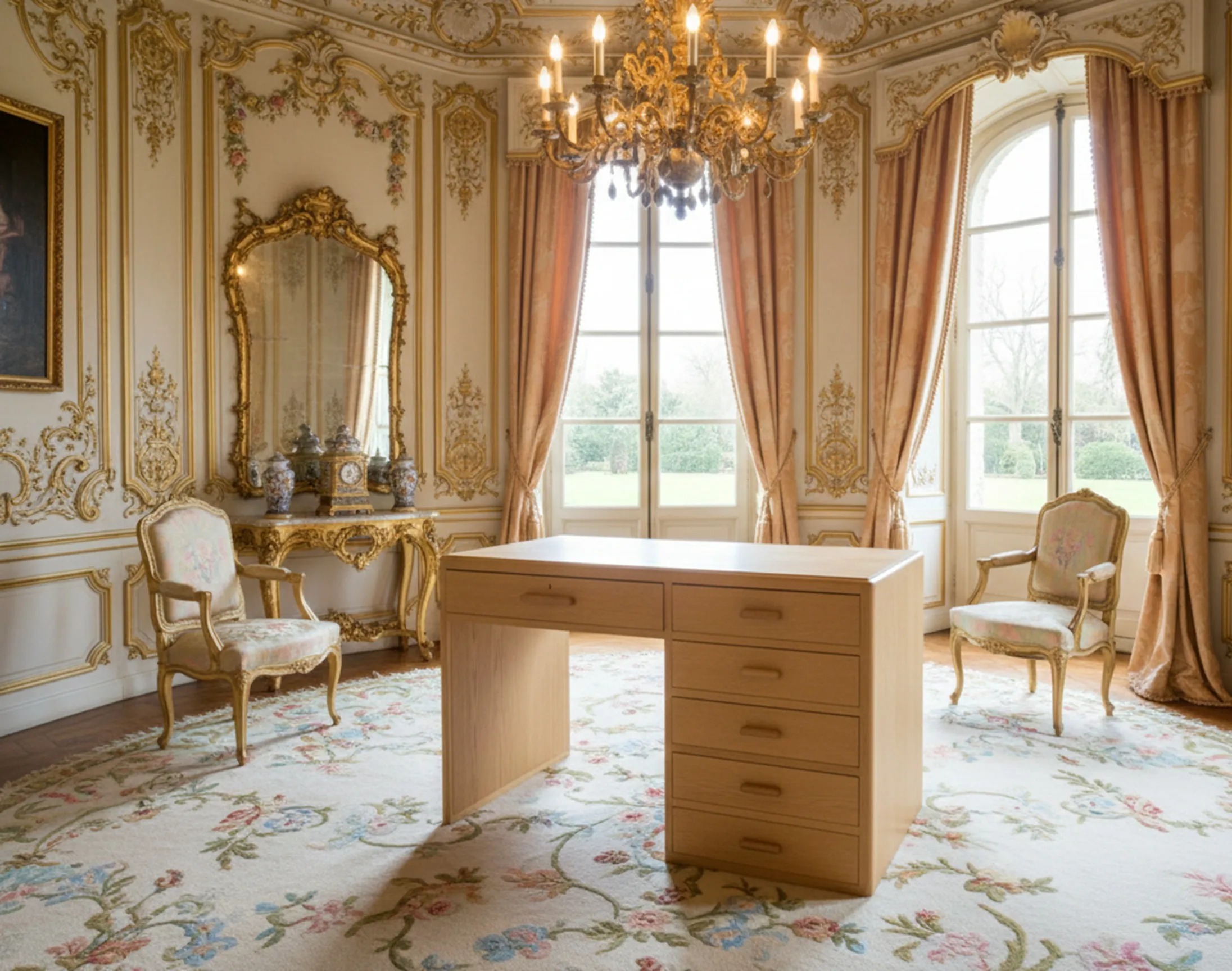 antique desk in a room with classic and luxurious decor