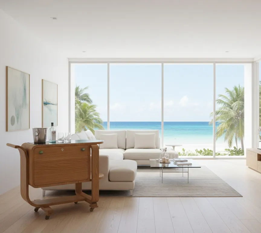 carrello per cocktail antico elegante sulla spiaggia