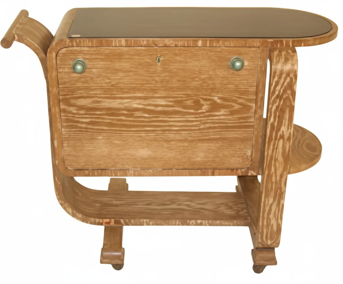 carrello per cocktail antico con dettagli art deco e ruote