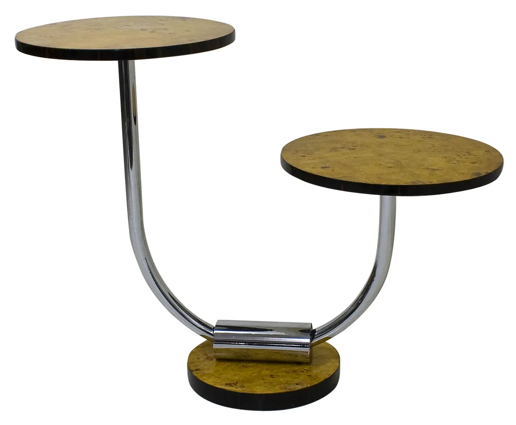 antique small table with two levels, curved design and circular surface