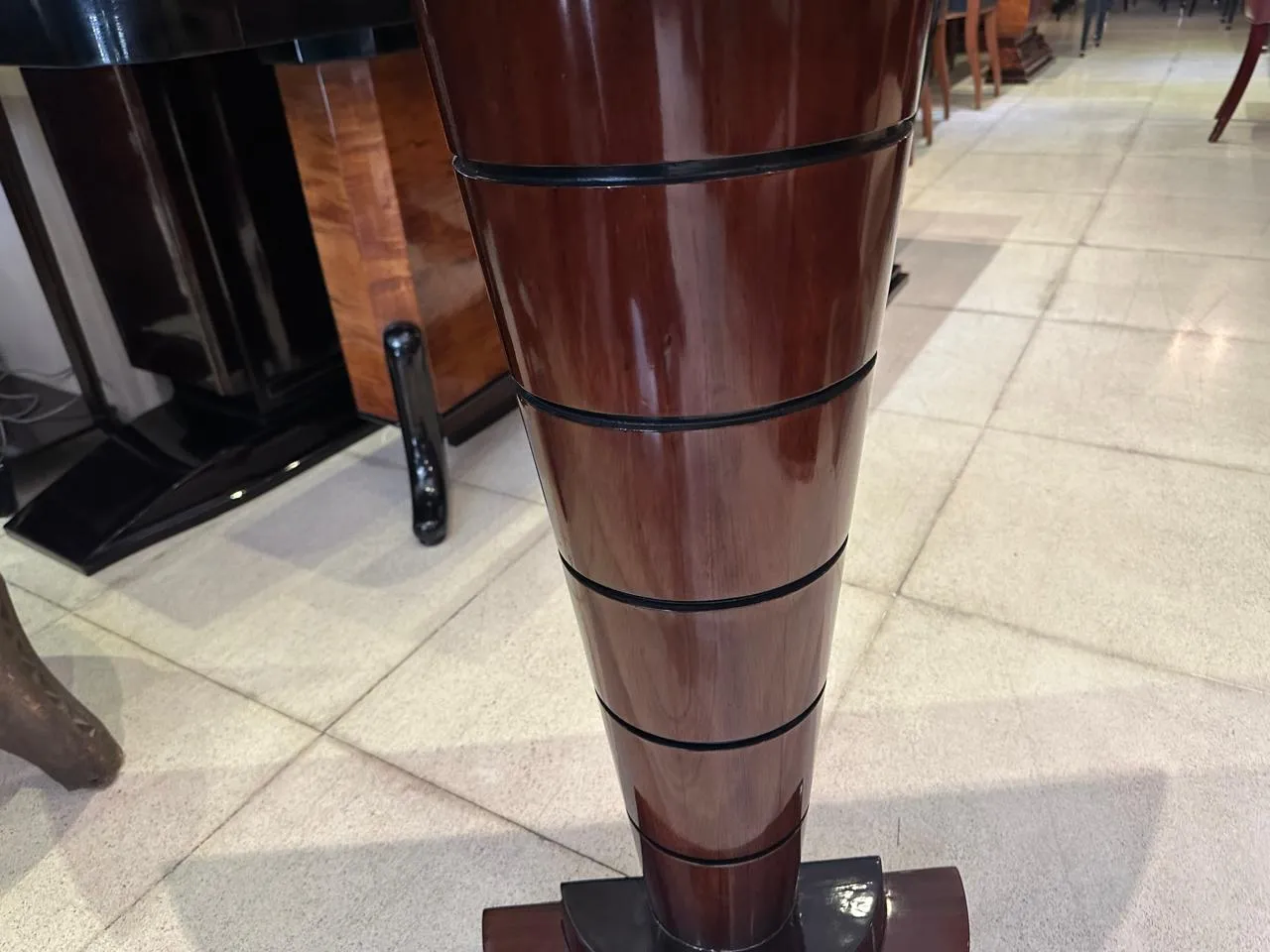 side view of antique console with stylish design