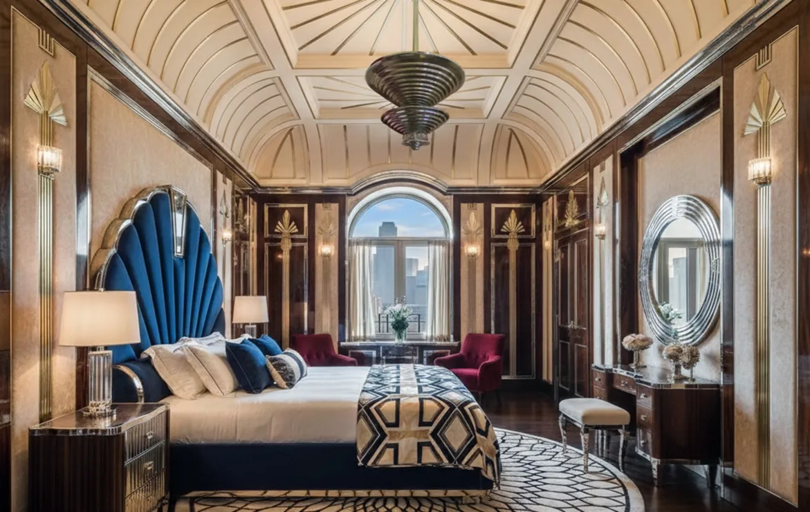 lámpara de techo antigua art deco, elegante y estilizada en ambiente moderno