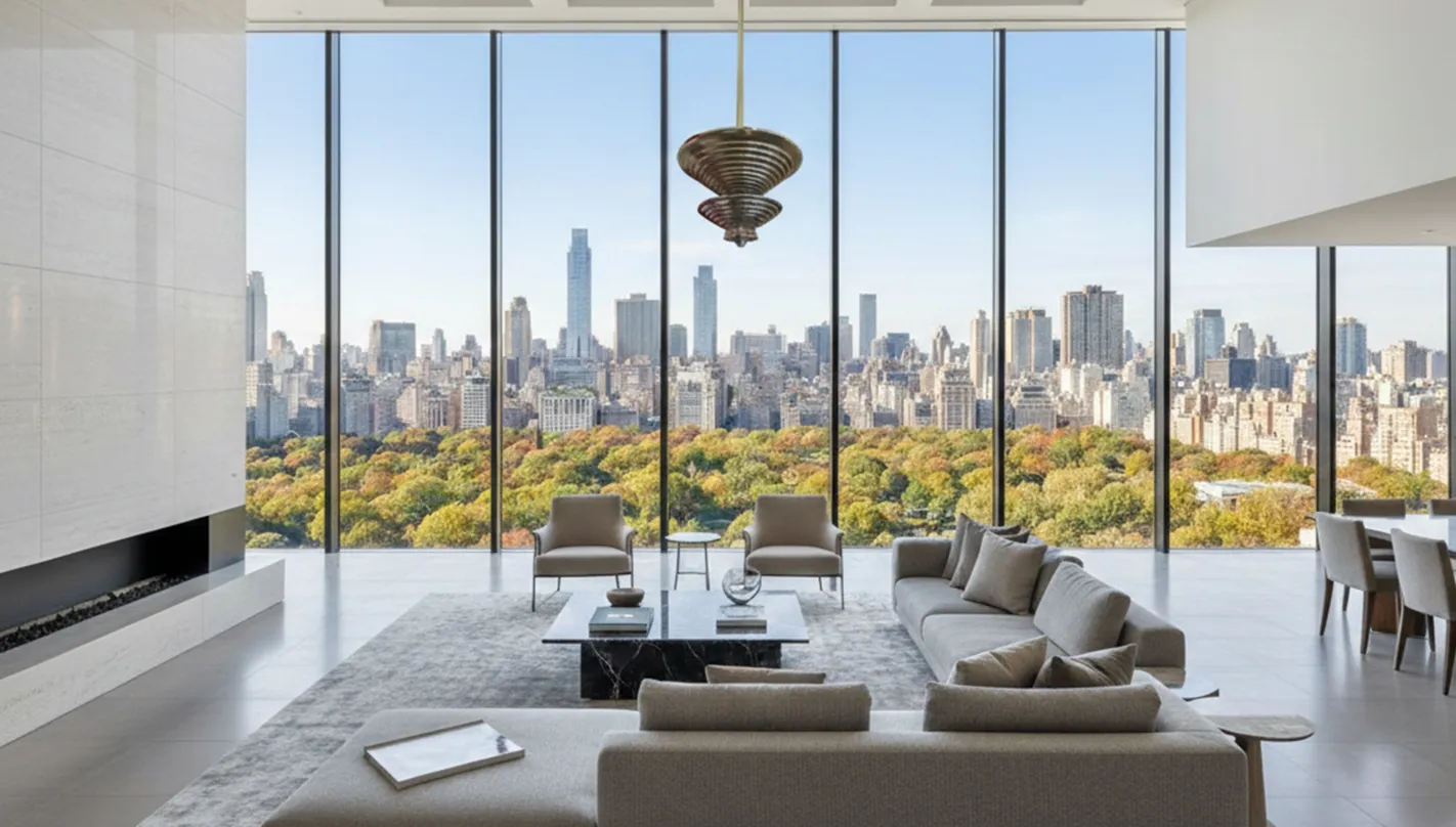 vintage hanging lamp in modern room with view