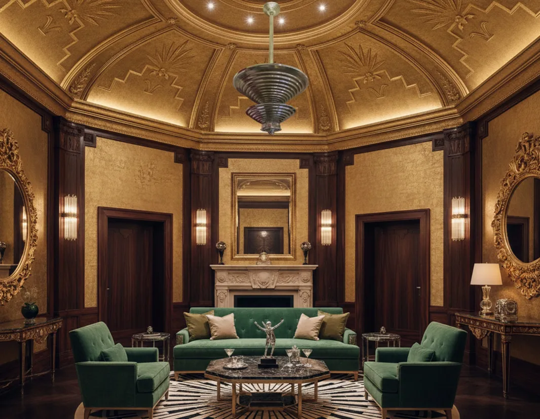 Antike Hängelampe Art Deco in einem stilvollen Wohnzimmer