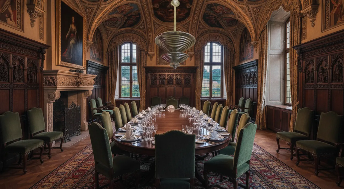 lustre ancien avec design en spirale unique, dans une salle à manger élégante