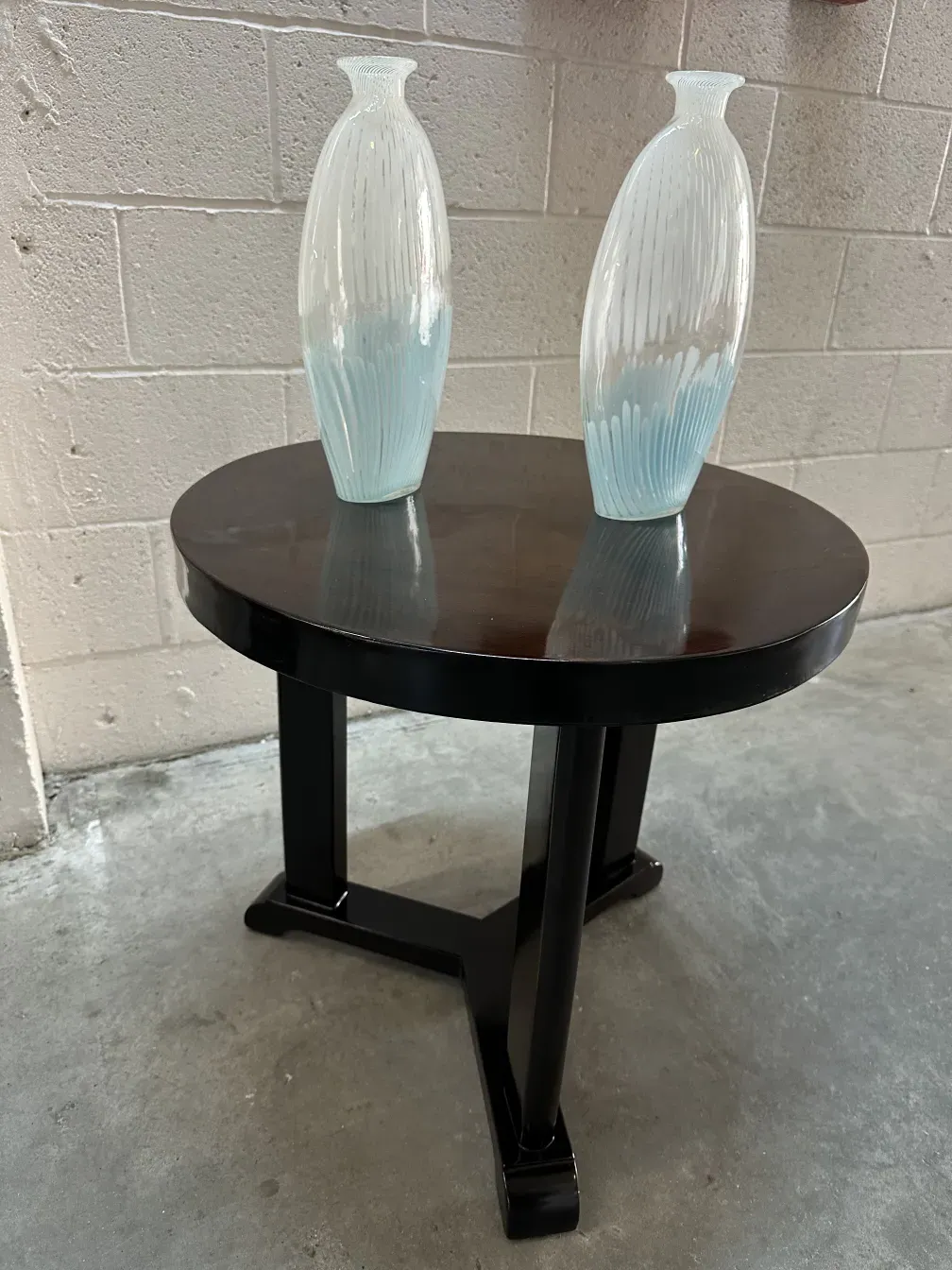 Two antique Murano vases with an elegant design in a modern setting