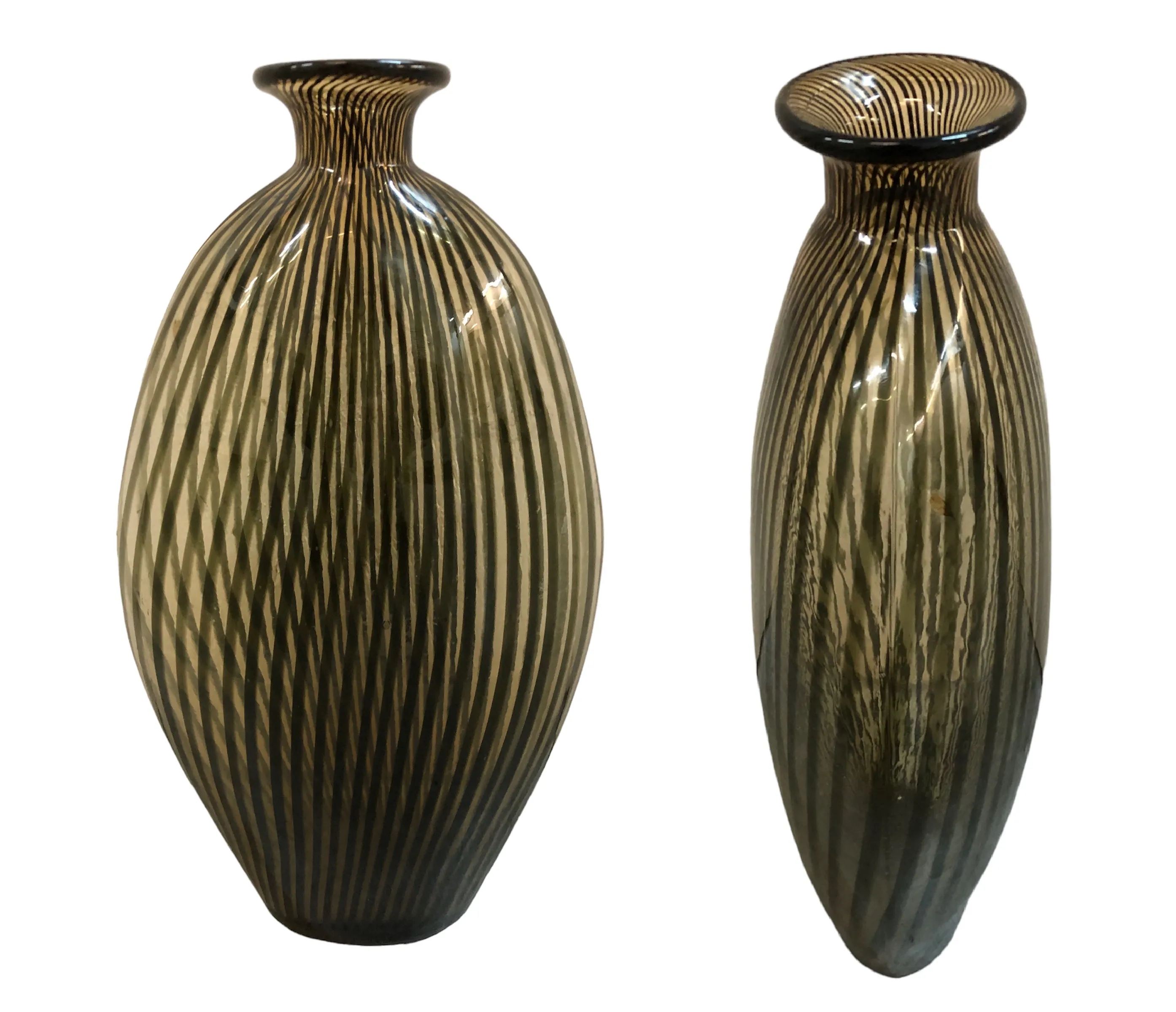 vase antico di Murano con motivo a strisce scure