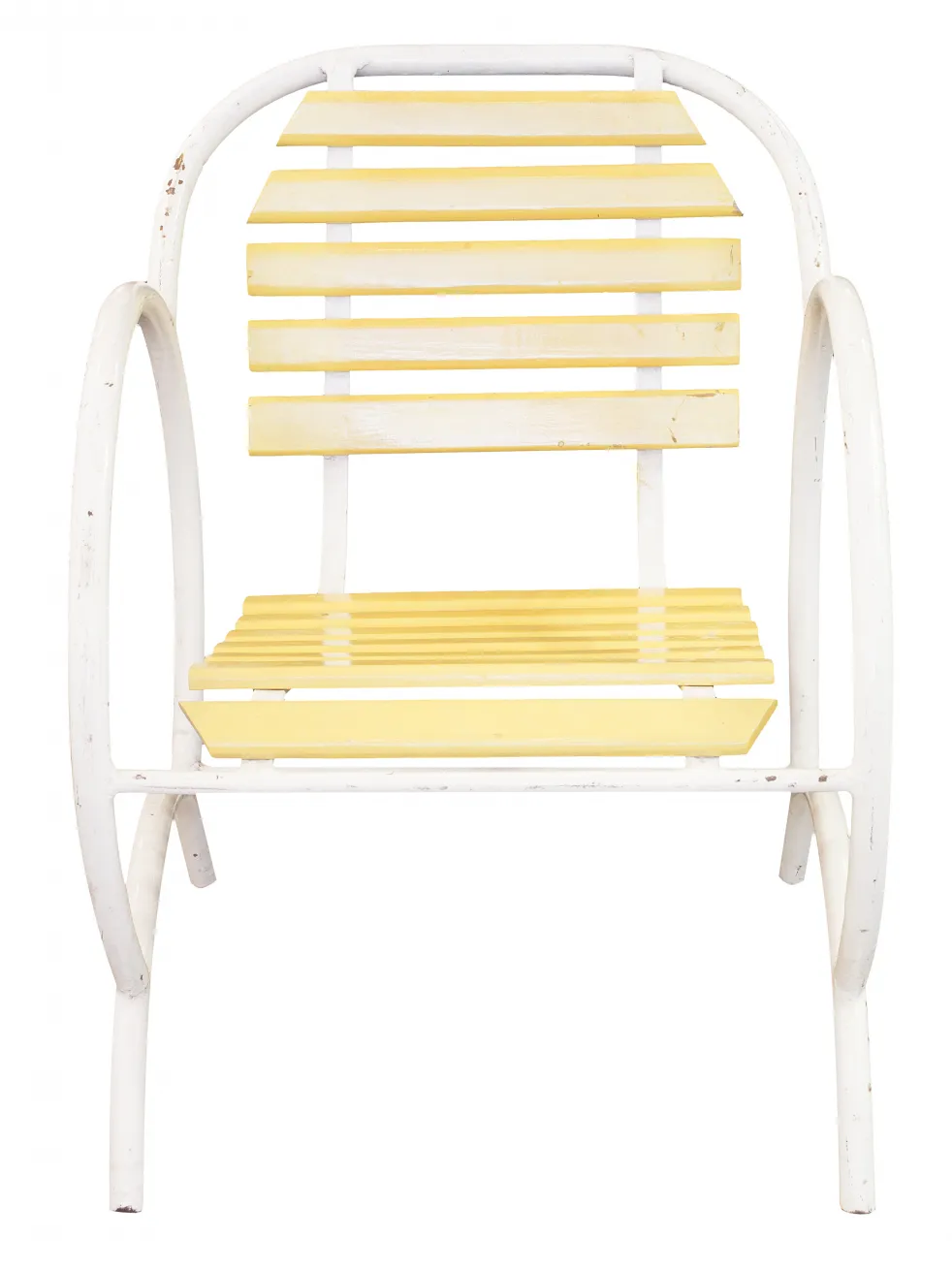 4 sillones de jardín antiguos con diseño curvado y color amarillo