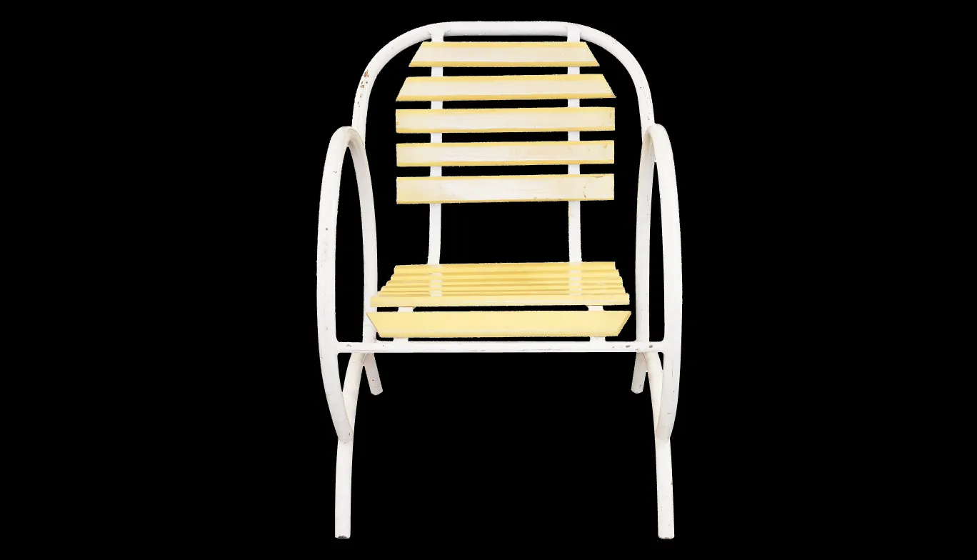 poltrone da giardino antiche gialle e bianche, stile art deco