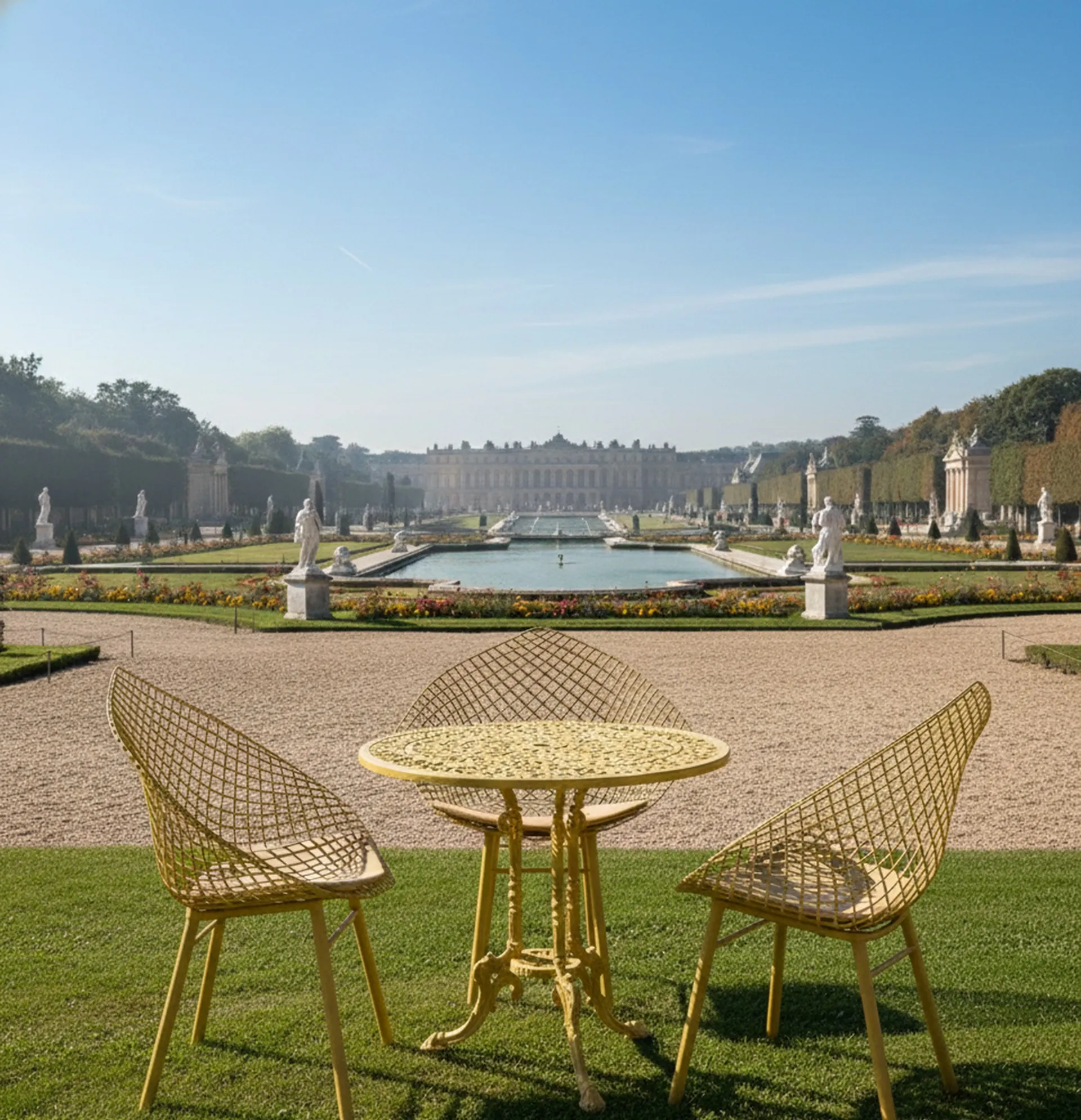 3 poltrone da giardino antiche, design elegante in un ambiente da giardino