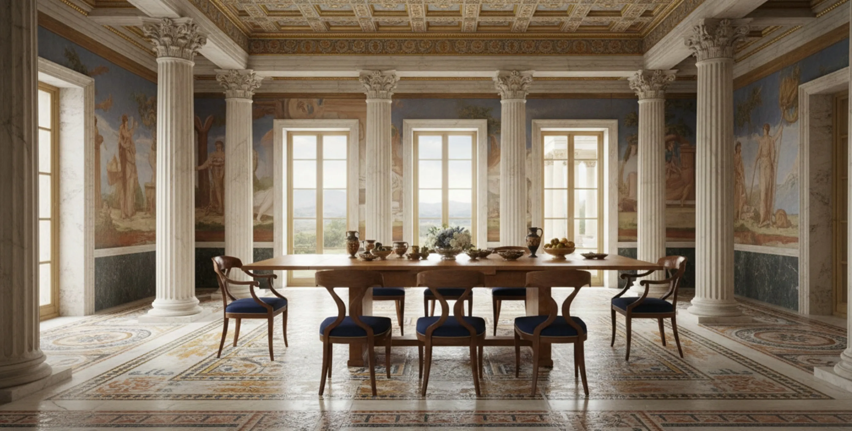 Antiker Esstisch in elegantem klassischem Ambiente