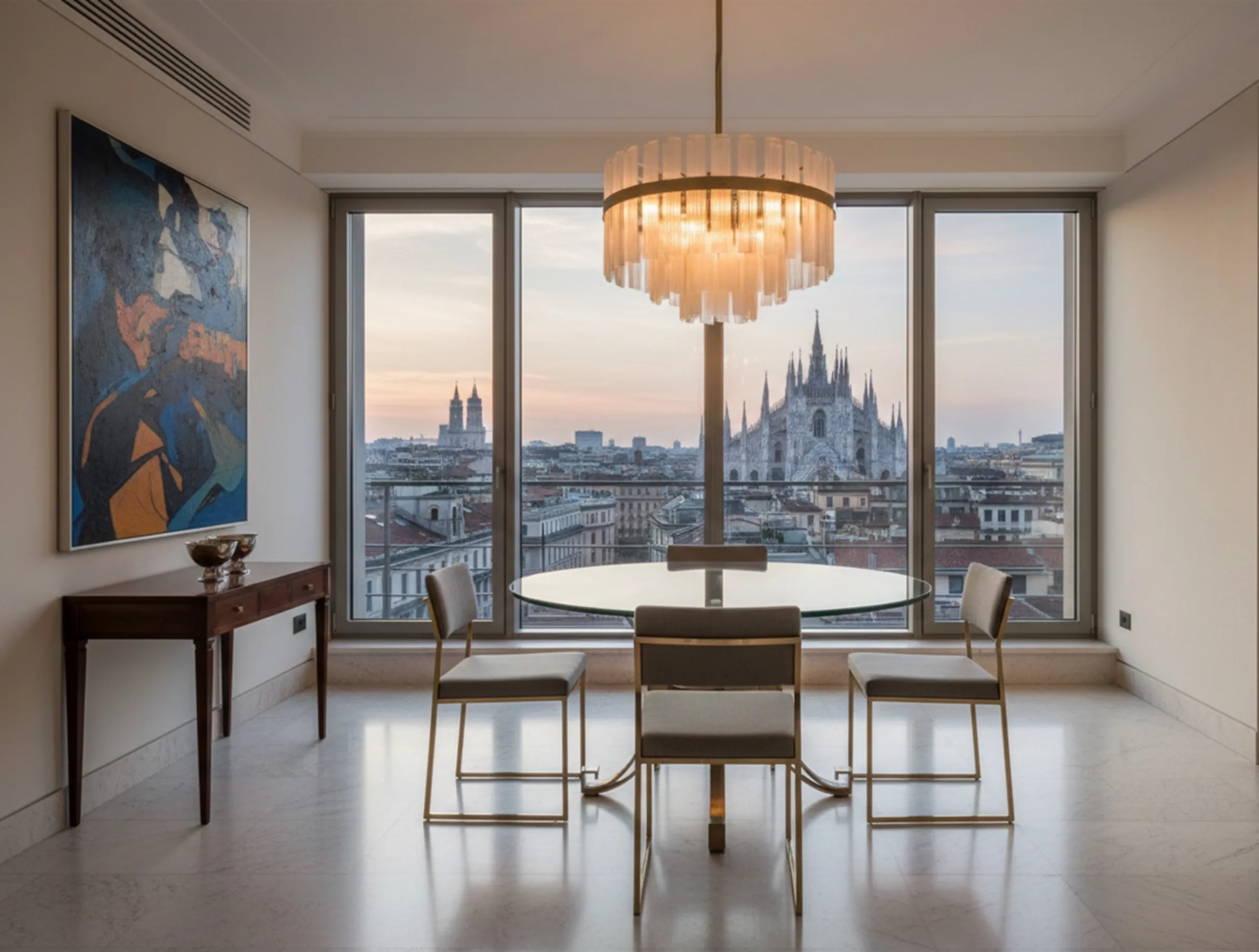 Mesa de jantar antiga para 6 pessoas com vista panorâmica.