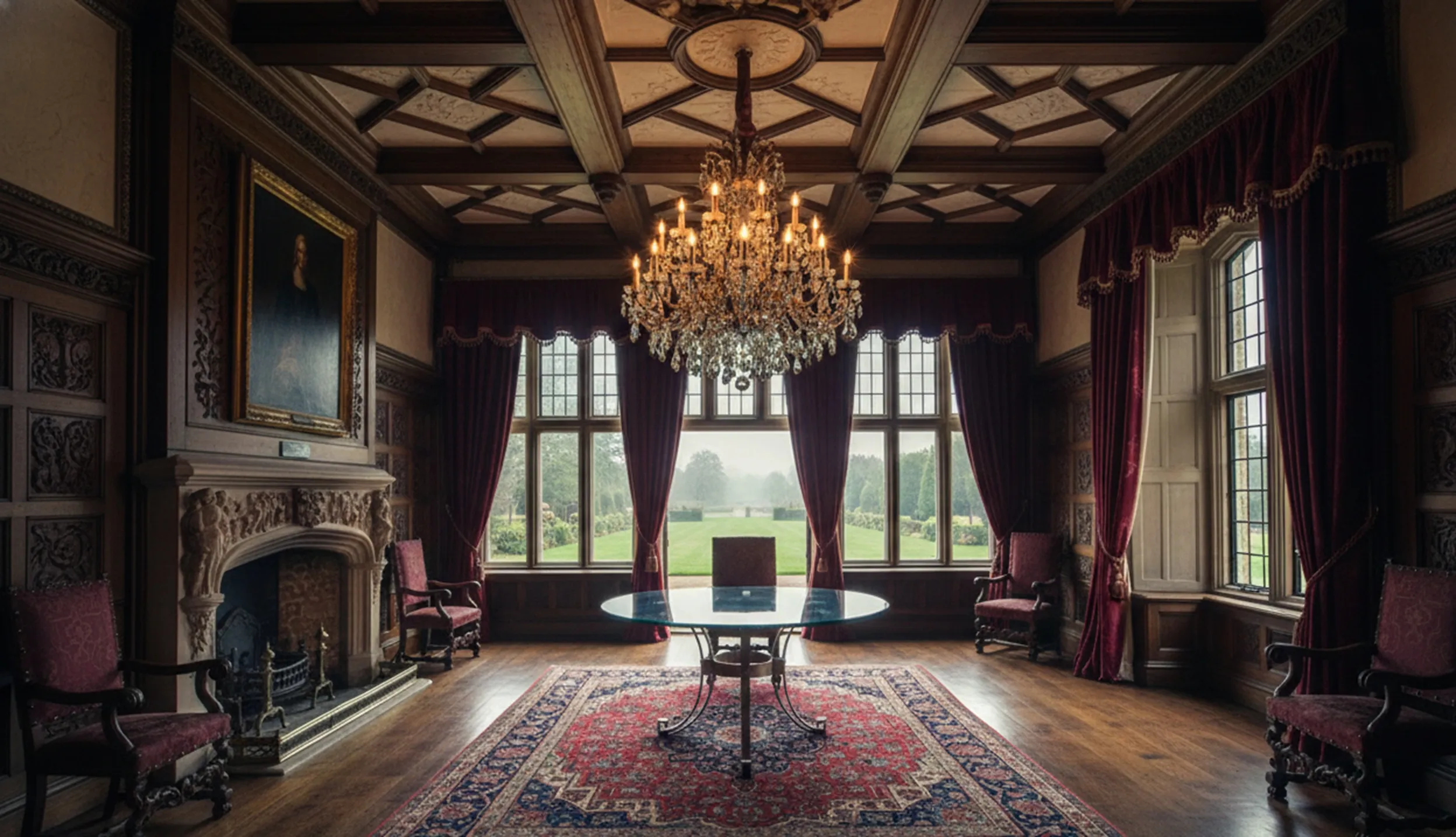 antique dining table with chairs in an elegant room