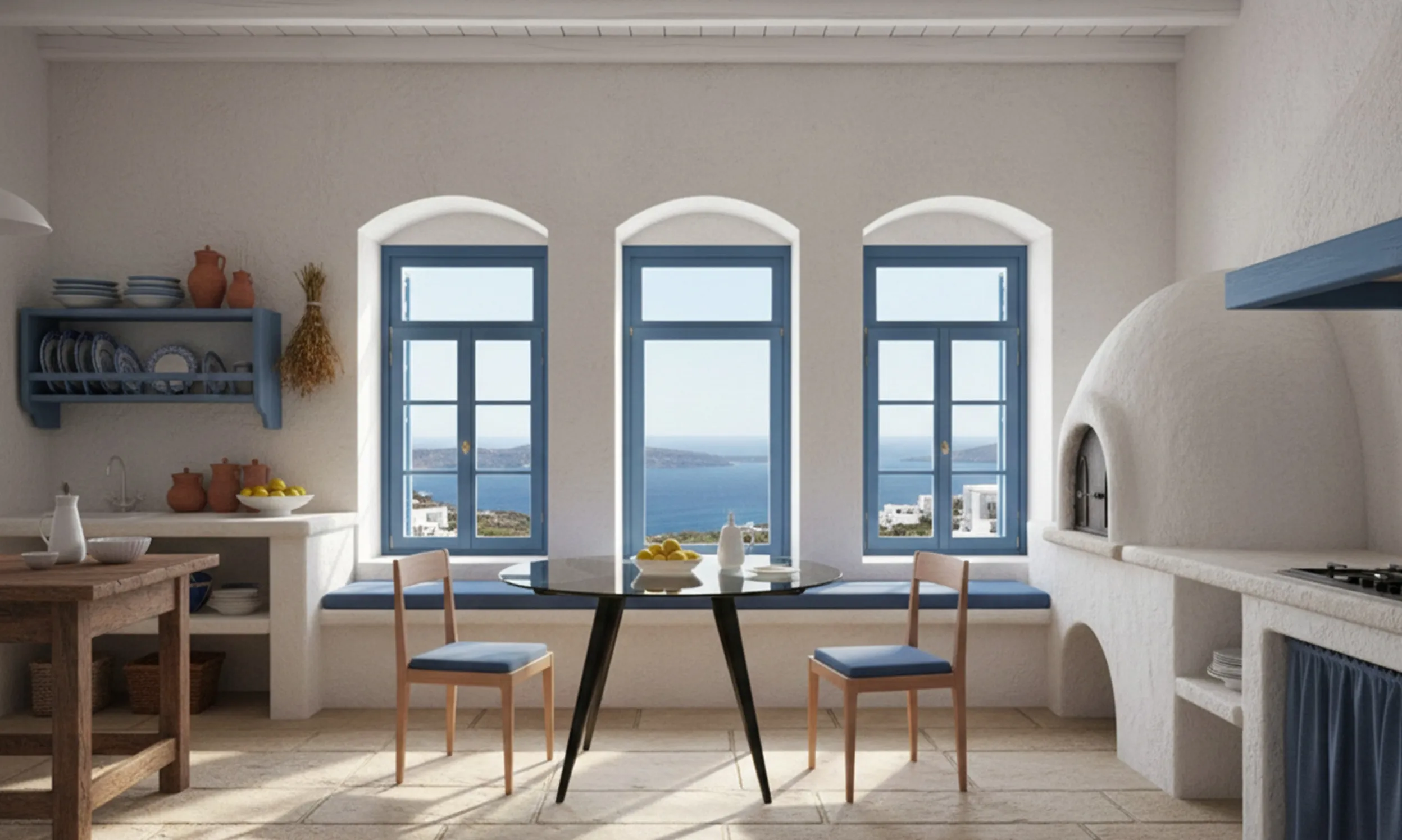 Tavolo da pranzo antico con quattro sedie in un ambiente luminoso