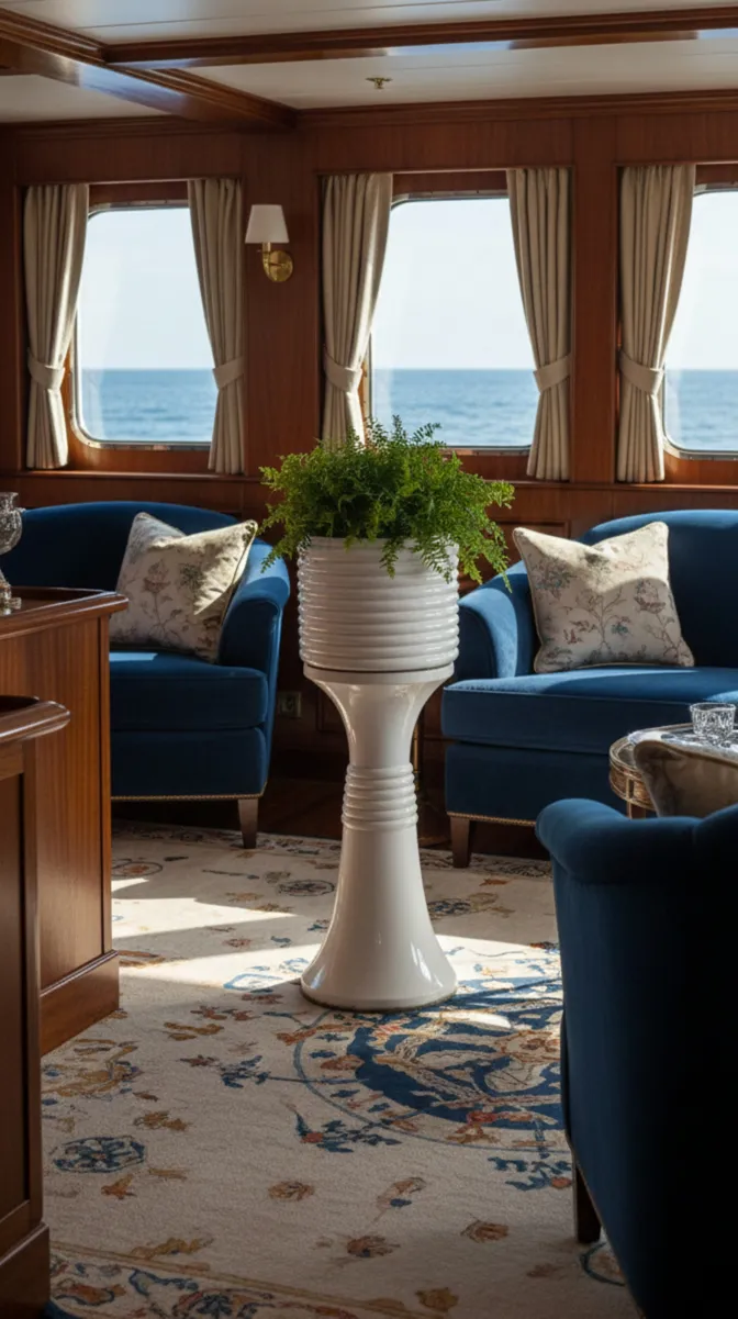 고급스러운 공간 안에 녹색 식물이 있는 앤티크 화분