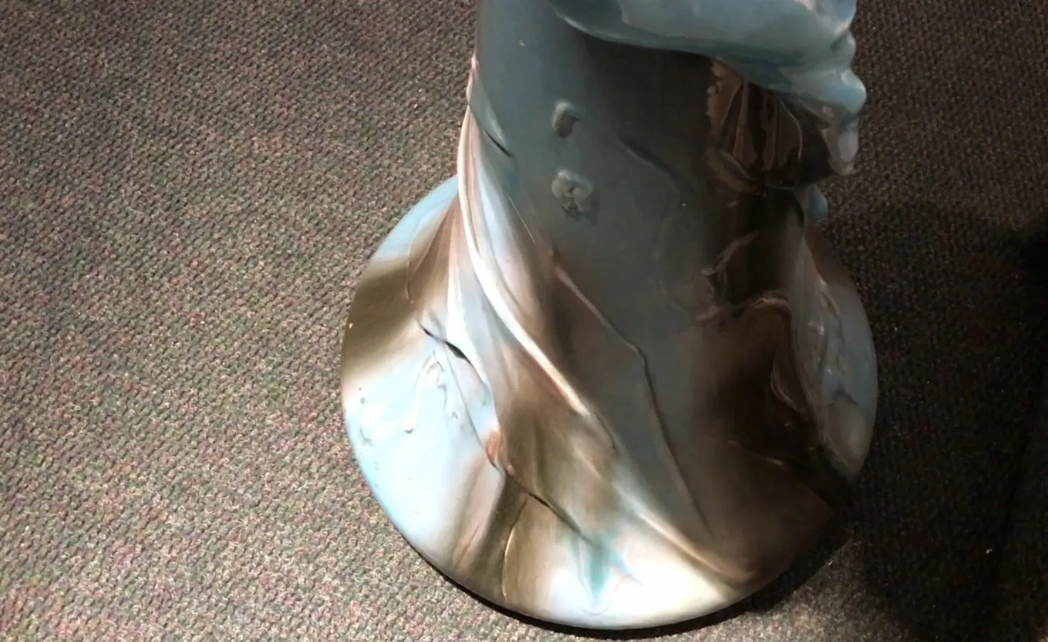 antique planter with decorative blue and bronze design