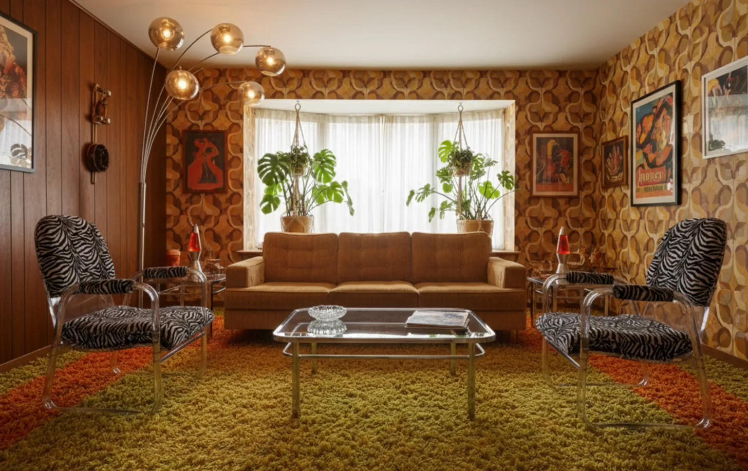 Duas poltronas antigas art deco com padrão de zebra em ambiente retro